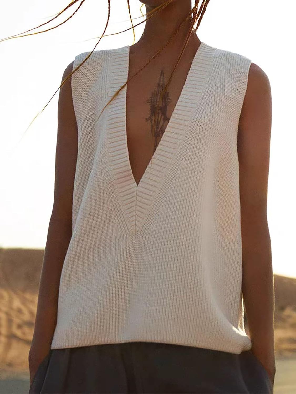 Womens Deep V Neck Sweater Vest Casual Knitted Tank Tops Sleeveless Sweater Ribbed Pullover Knitwear - Image 4