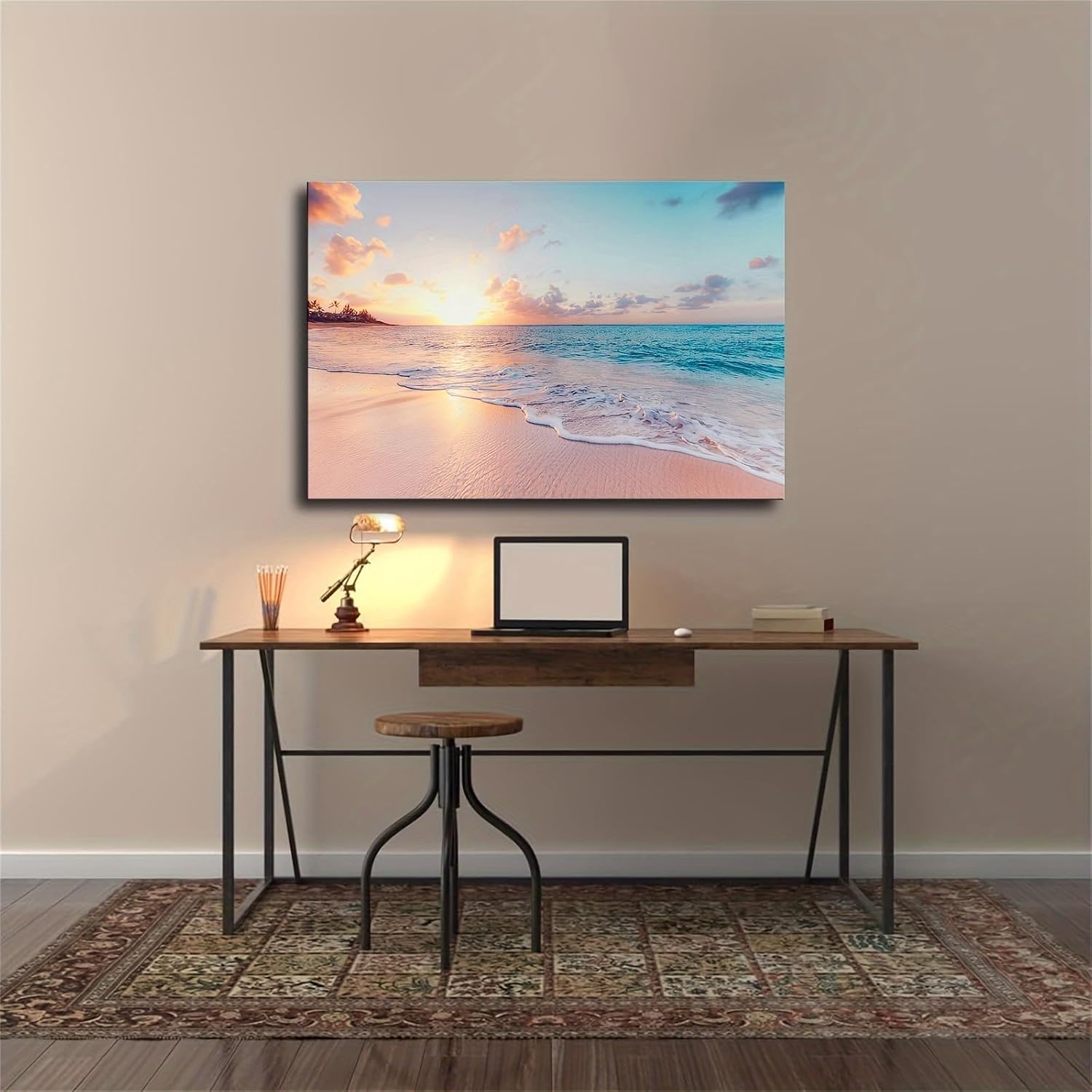 Landscape wall art sunset beach Poster Home Decor Canvas Painting HD Picture Bedroom Living Room Decor Wall Art (08×12inch_Framed) image 4