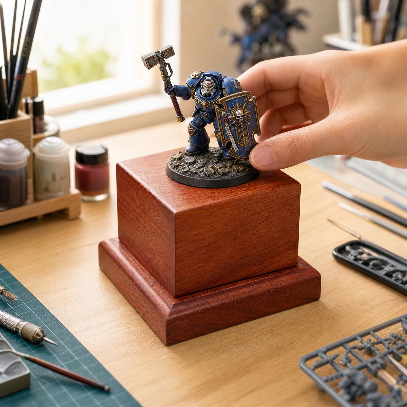 rockible -Präsentationssockel gestuftes quadratisch sockel mit Stufen rotbraun quadratisch sockel für Samml, Regal, Schrank , 10x10cm