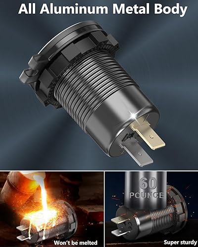 Miniatura 7 de Qidoe Enchufe de cargador USB de aluminio de 12 V para portátil con 65 W PD USB-C, puerto USB QC3.0 de 18 W y voltímetro digital Smart Boost 12 V