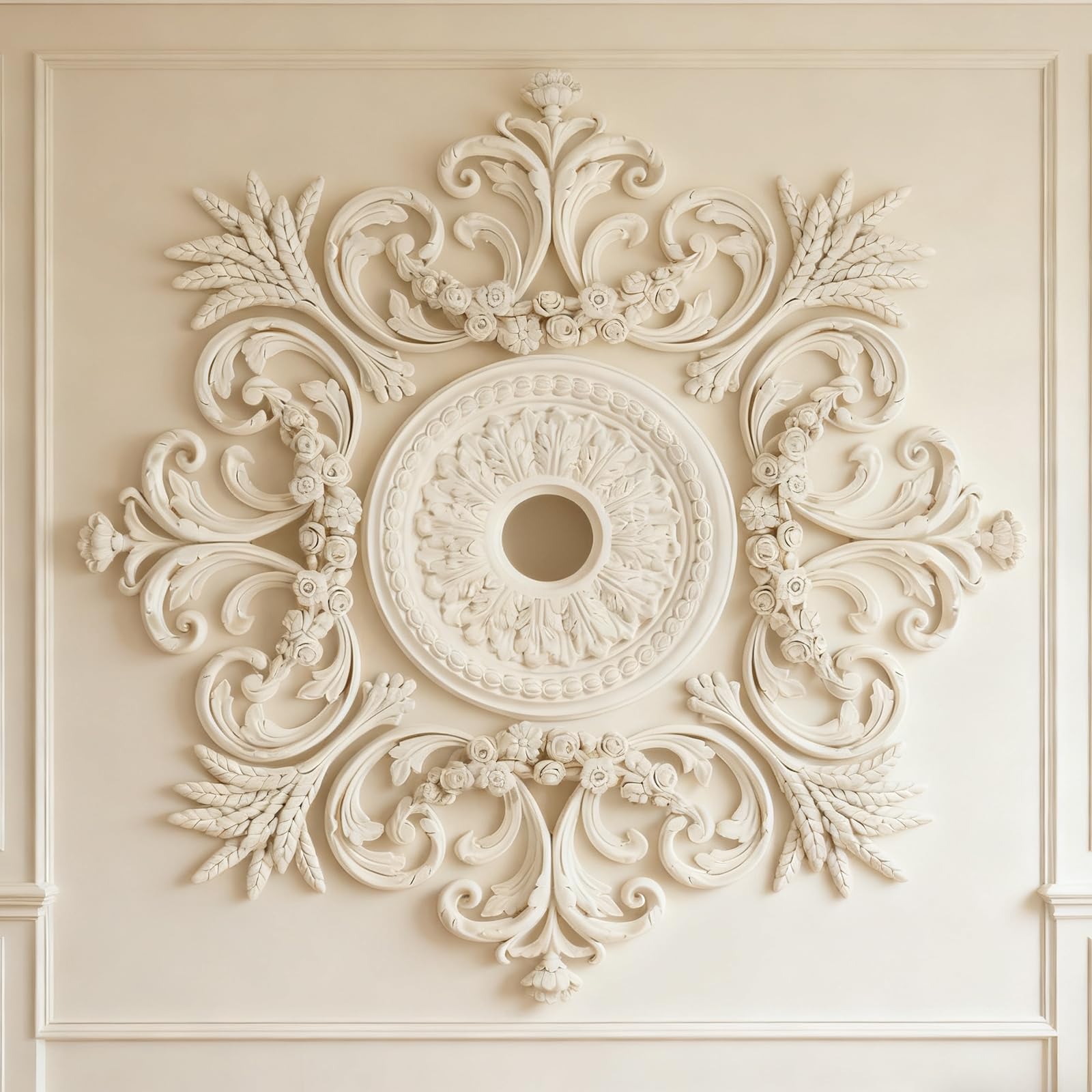 Medallón de techo grande de poliuretano de 28 pulgadas con combinación decorativa – Cubierta clásica de base de lámpara de araña francesa de 28 pulgadas, medallón de techo victoriano, placa de lámpara