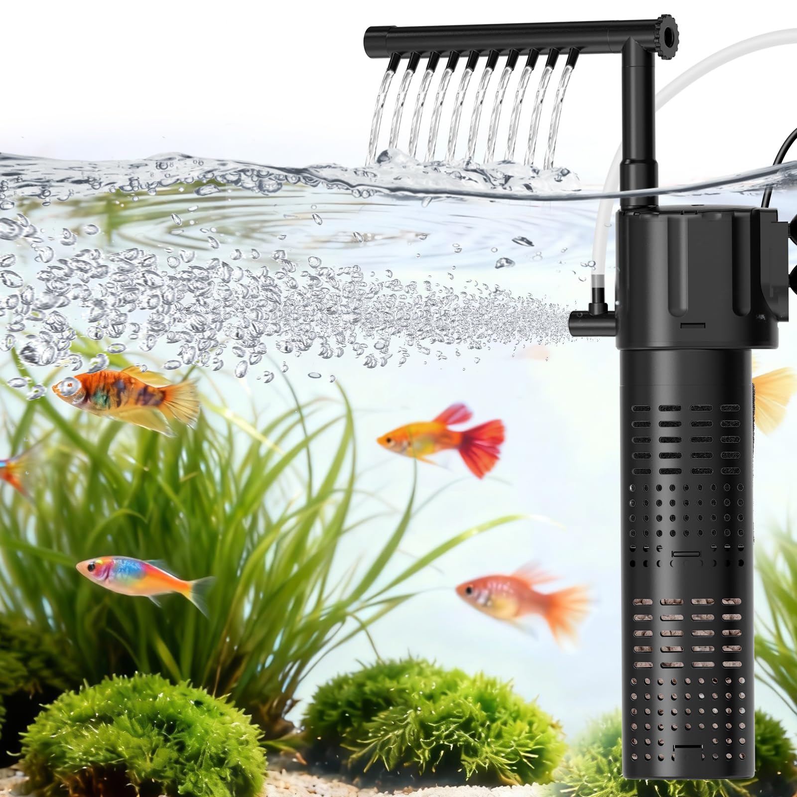 hygger Aquarium Filter Internal, 800L/H 10W Fish Tank Filter, Adjustable Quiet Power Filter with Rainfall Aeration for 55-110L Freshwater and Saltwater Aquariums