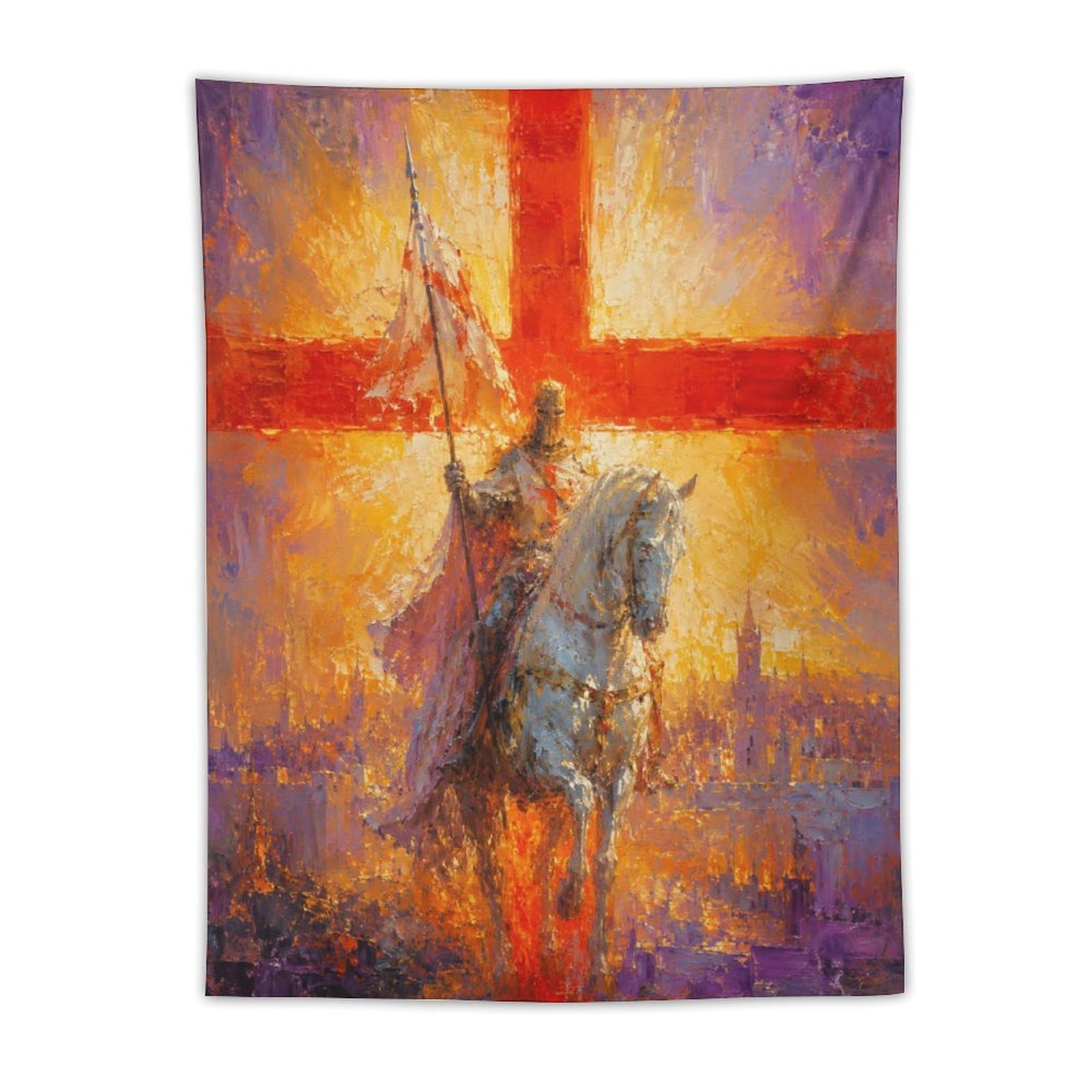 W7C8U2X3 Crusader Knight Wall Tapestry, Renaissance Art, Medieval Battle