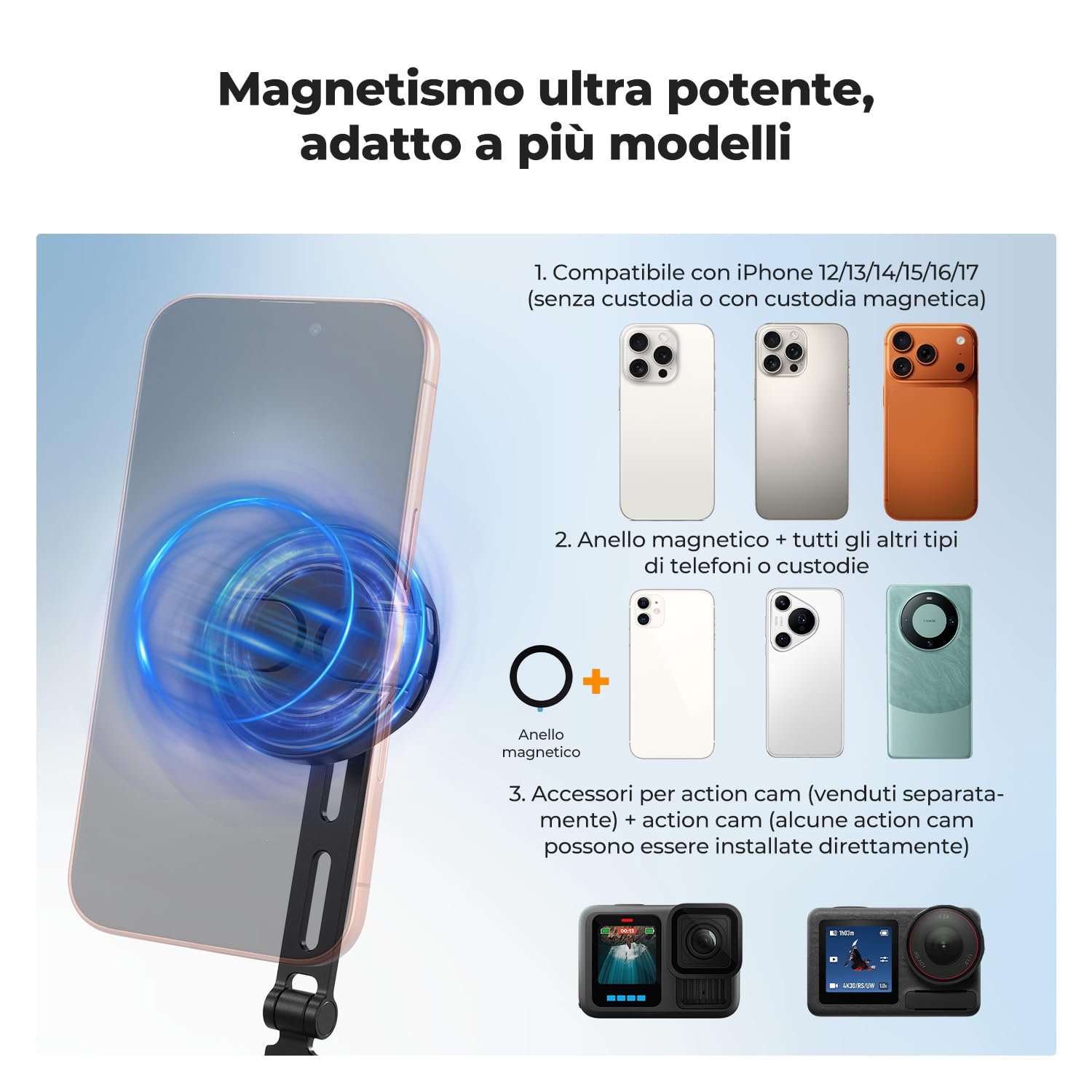 K&F CONCEPT Porta Telefono Collo 2 in 1 Magnetico+Clip, POV/VLOG Supporto per Telefono da Collo per Telefoni Cellulari per Magsafe Portacellulare da Collo per iPhone 17 16 15 14 13 12 Serie Android