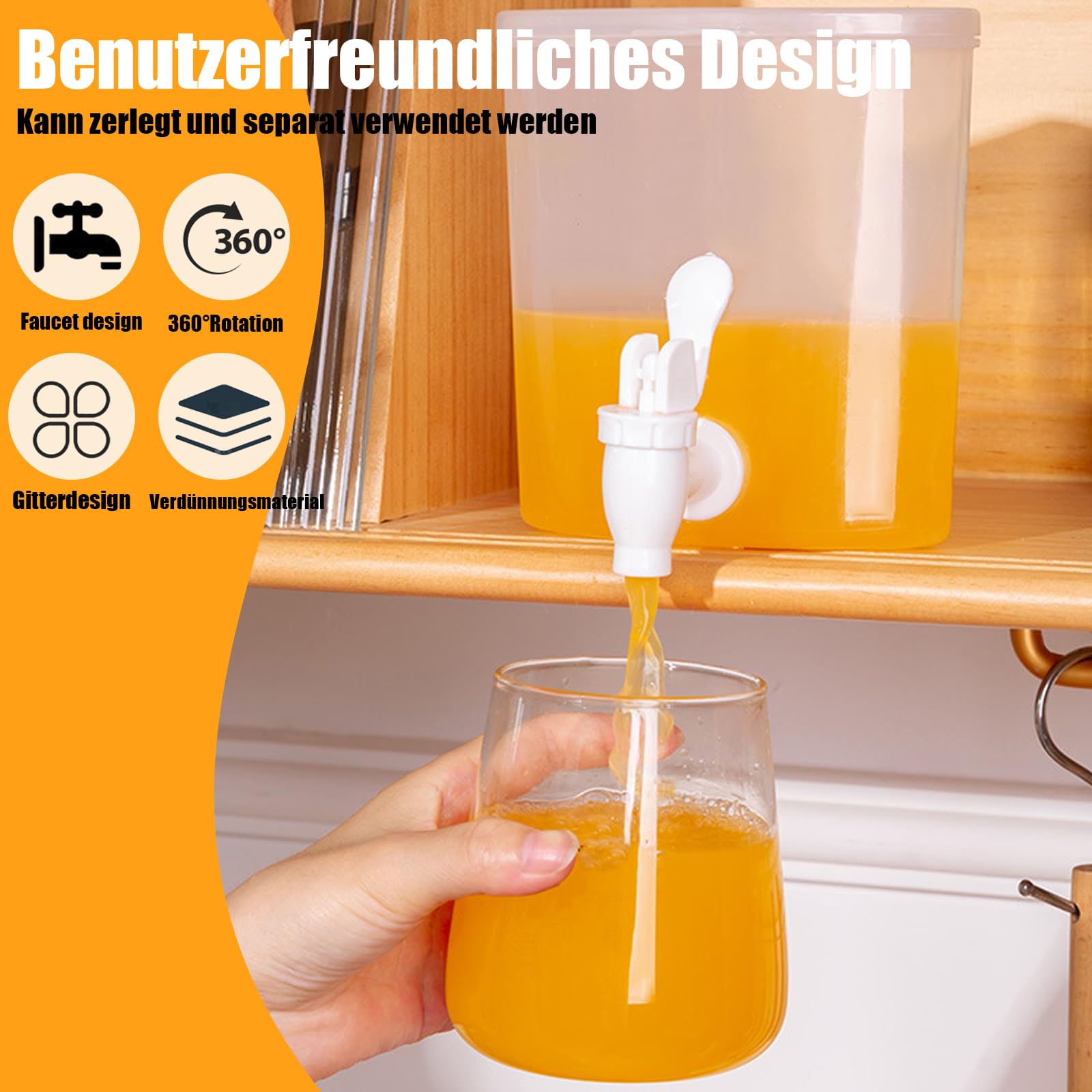 Dispenser Per Bevande, Dispenser Bevande, Dispenser Con Rubinetto Rotante Con Bollitore A 4 Griglie Staccabile Per Frigorifero, Grande Capacità, Plastica
