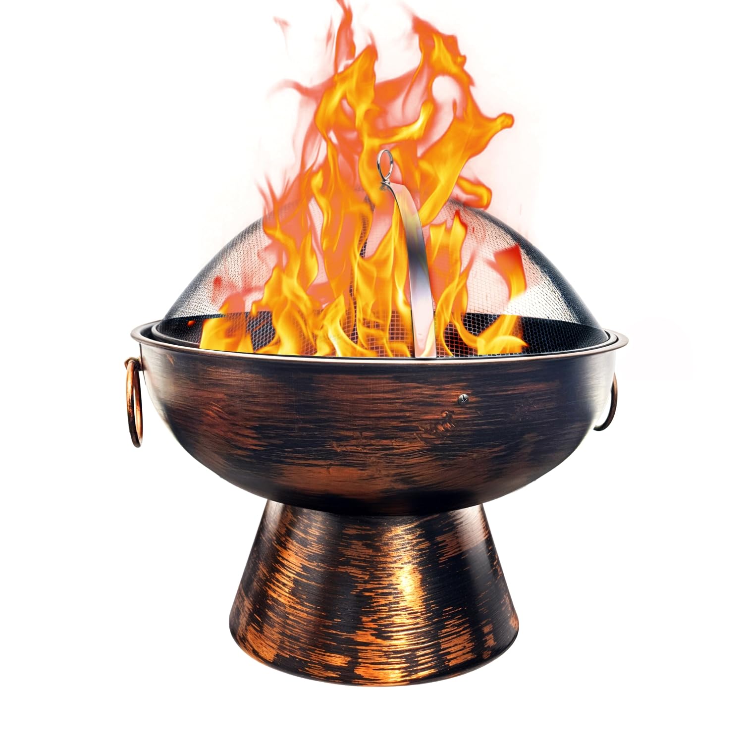 GasOne Braciere rotondo da esterno da 55,9 cm, braciere a legna con coperchio in rete e raccogli fuoco, durevole in lega di acciaio per esterni, piccolo braciere per cortile, veranda, terrazza,