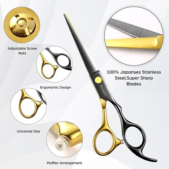 Wenshall Hairdressing Barber Hair Scissor for Professional Hairdressers Barbers Stainless Steel Hair Cutting Shears - for Salon Barbers, Men, Women, Children and Adults (Black Gold)