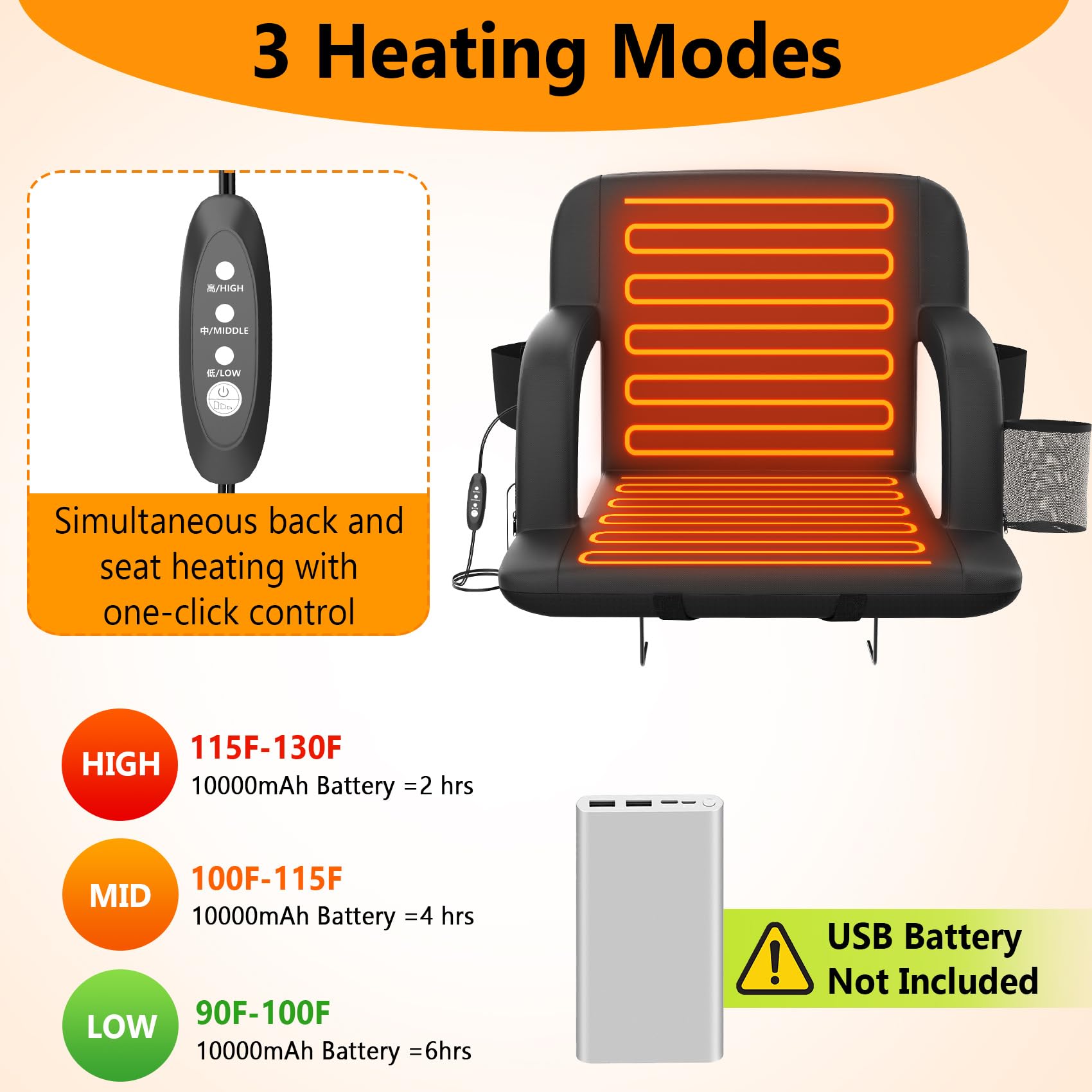 Suteck Dual-Side Heated Stadium Seat with Back Support, 21