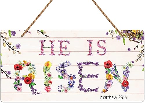 Miniatura 1 de WaaHome He is Risen - Corona para decoración de puerta delantera decoraciones religiosas de puerta de Pascua 6 x 12 pulgadas letrero de decoración