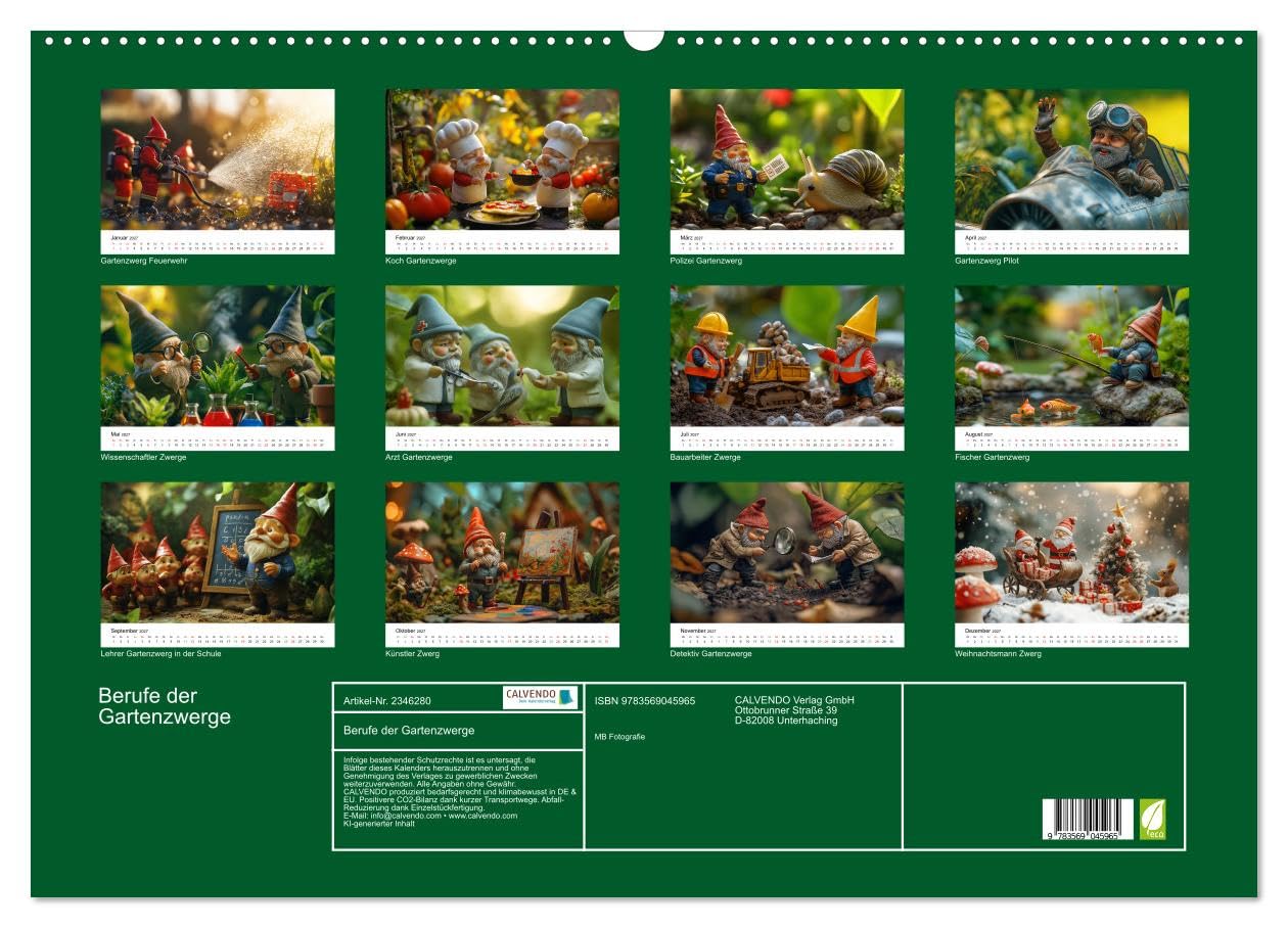 CALVENDO - Berufe der Gartenzwerge (Wandkalender 2027 DIN A2 quer), Monatskalender: Gartenkalender mit lustigen Gartenzwergen in Berufen - i für Gartenliebhaber, Familien und Kinder. Humorvoll, kreati