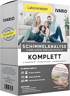 Schimmeltest Komplett, Experten-Komplettanalyse im Labor für Schimmelpilze auf Oberflächen & Wänden, zusätzliche Untersuchung der Raumluft auf Schimmelsporen, Einfache Probenahme