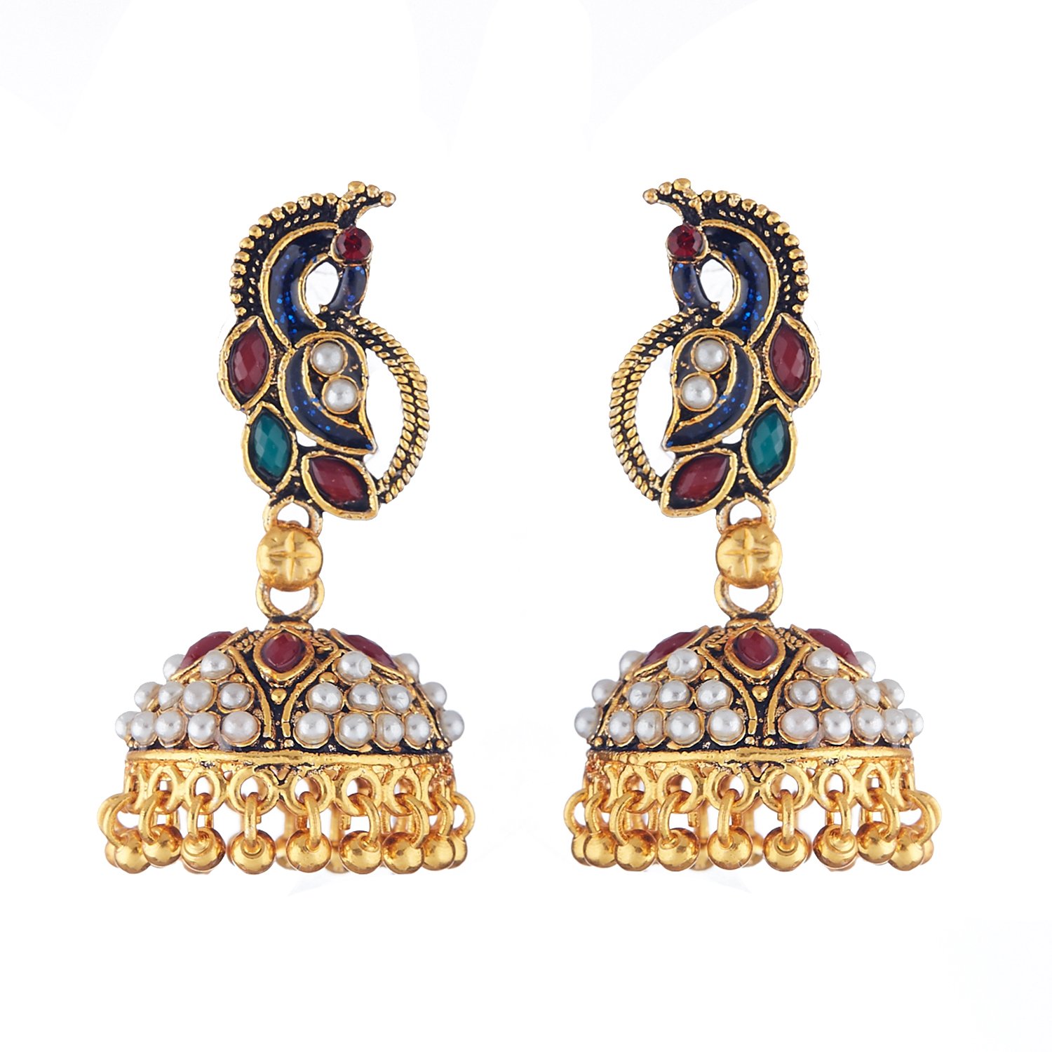 Zeneme Earring Gold Plated Oxidized Pearl Engraved Meenakari Teardrop Earring Jewellery For Girl And Women (B07228YTD7) Amazon Price History, Amazon Price Tracker