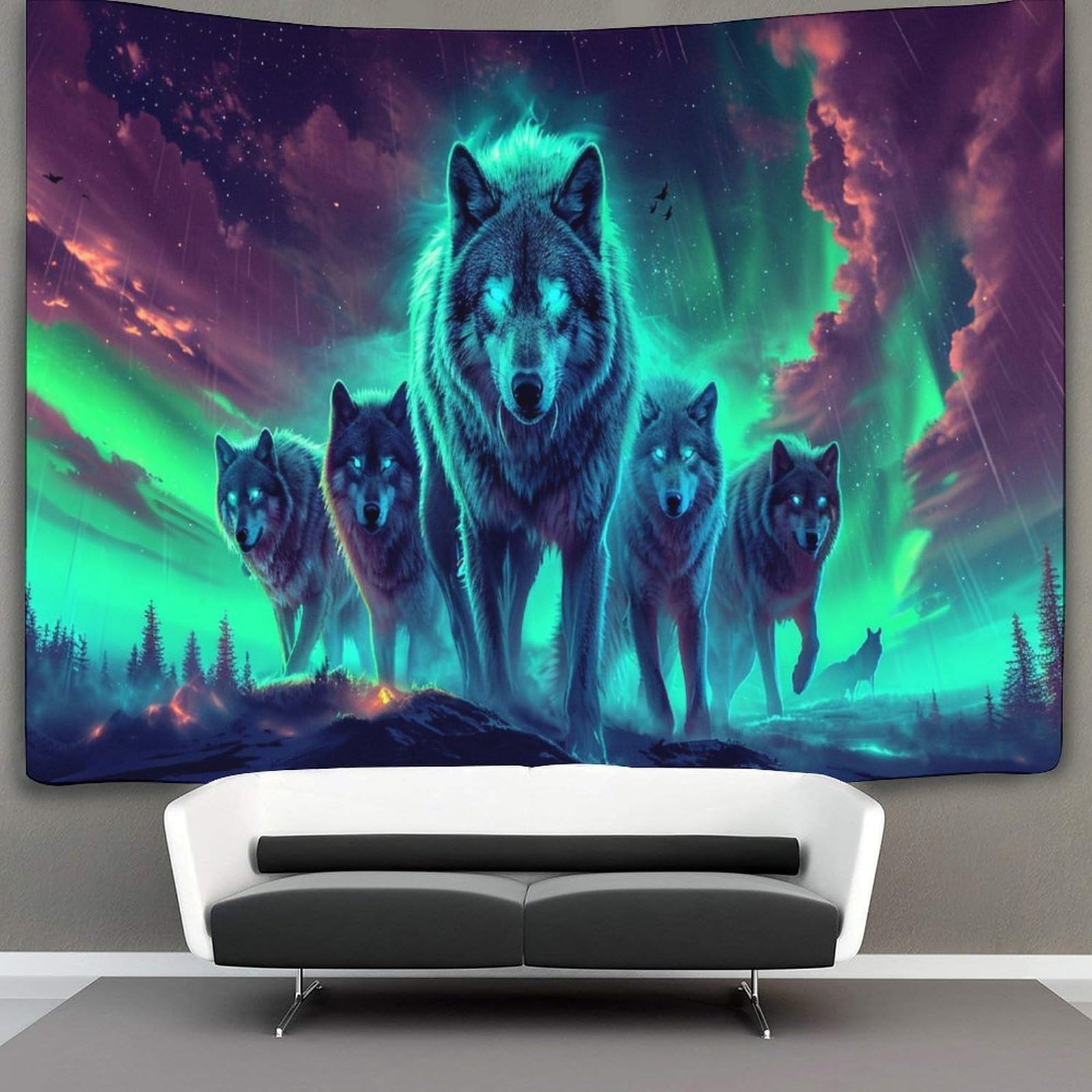 kaiyun Wolves, Northern Lights Sky Tapestry, Art Wall Hanging Decoration for Living Room Bedroom & Dorm 100cmx150cm