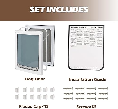 Miniatura 5 de Puerta corredera interior con solapa para perros, 2 maneras de bloqueo para mascotas, puerta de cristal con solapa transparente