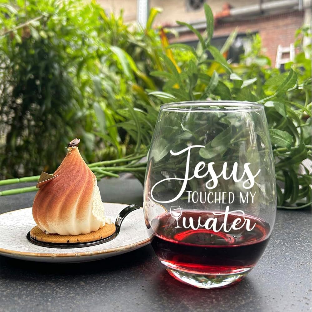 Jesus Touched My Water 15oz Stemless Wine Glass, Funny Christian Gift for Women, Birthday, Retirement, Bachelorette Party - Image 2