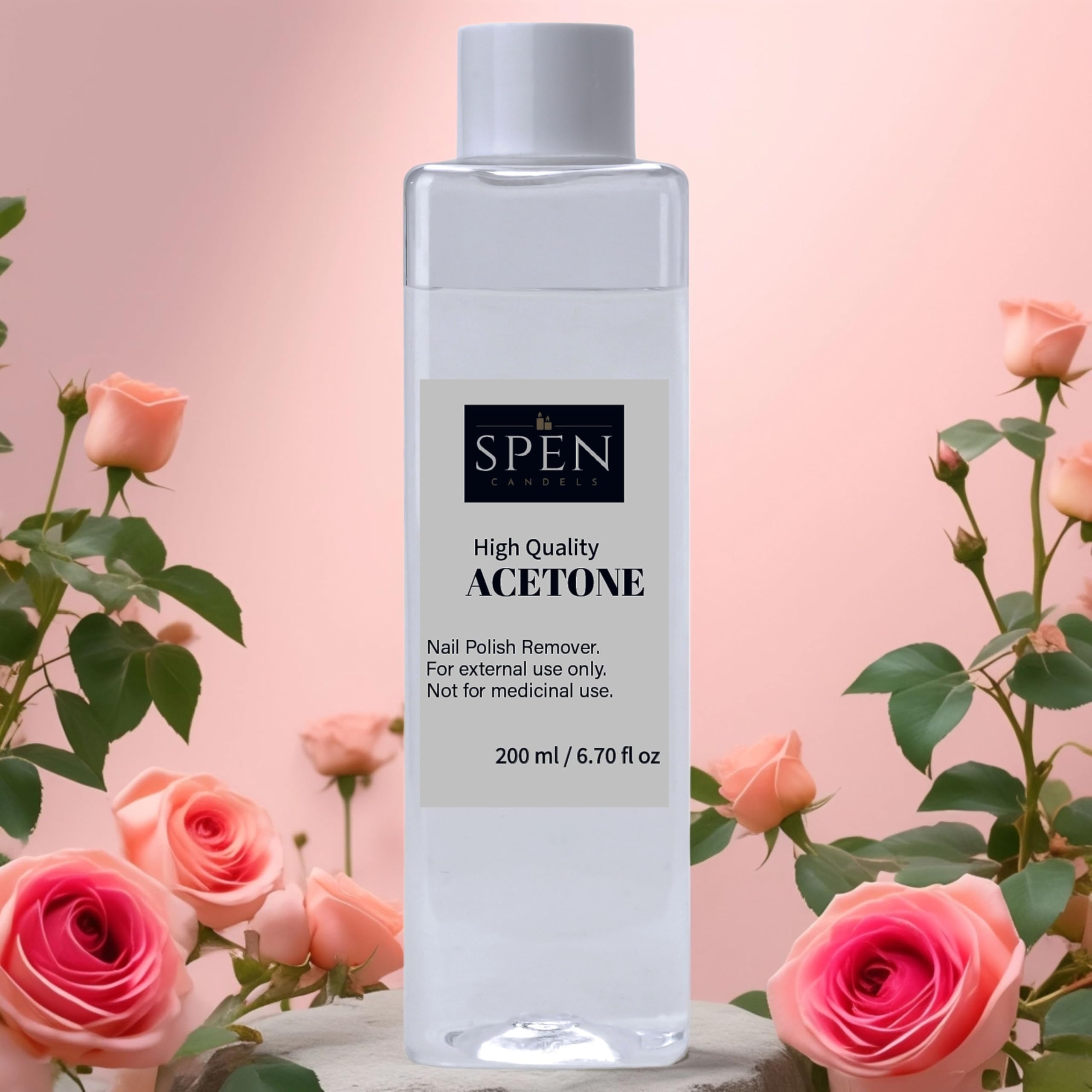 SPEN CANDELS 2 in1 Acetone with bottle spray nozzle| Rose flower fragrance | Nail Polish Remover | Cleaning Glass Remover | Remove Paint And Stuff Marks | Clear | Remover Liquid, Quick and Effective Formula For Natural, Acrylic, and Sculptured Nails (200 ML)
