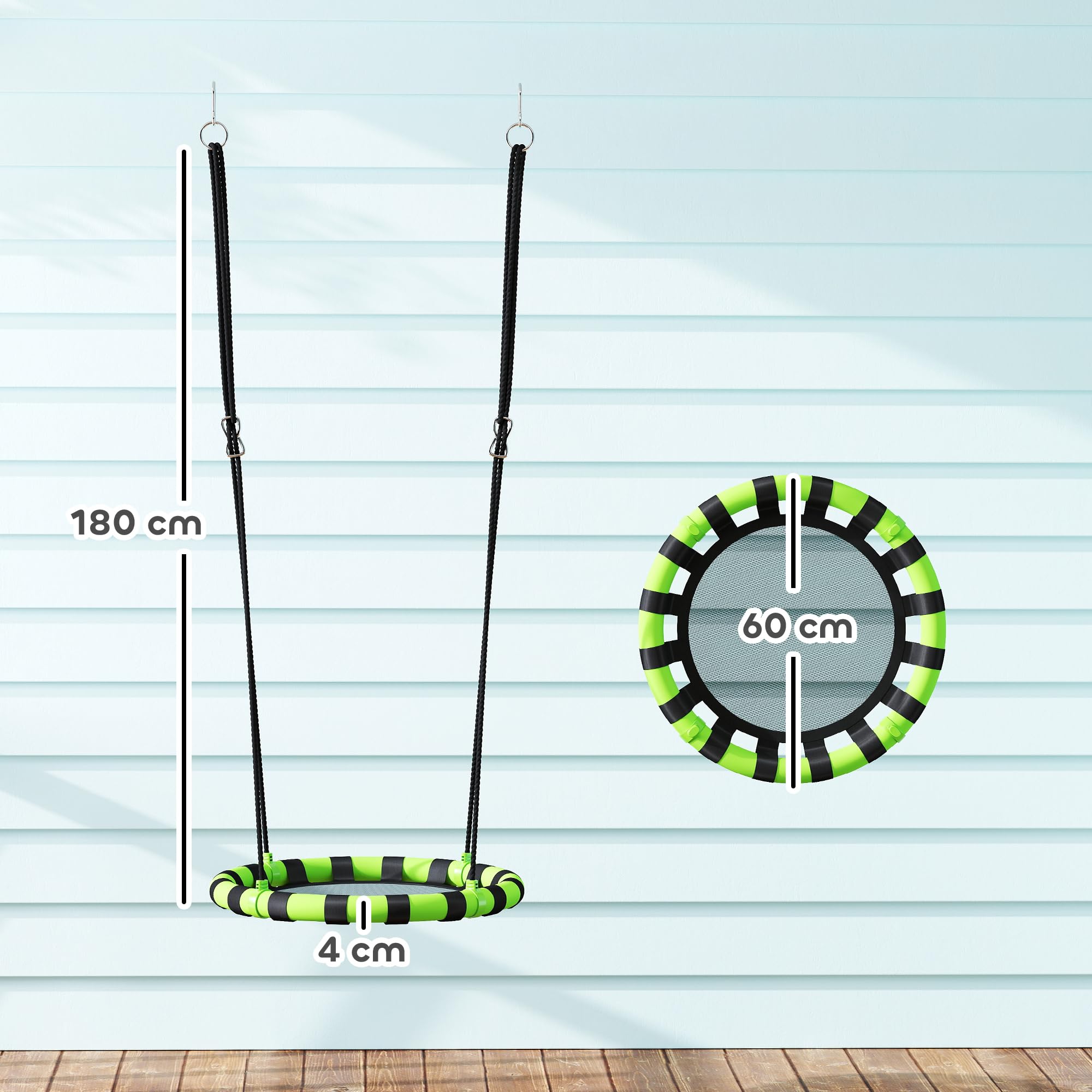 AIYAPLAY Columpio Nido Ajustable en Altura 60cm diámetro Negro/Verde