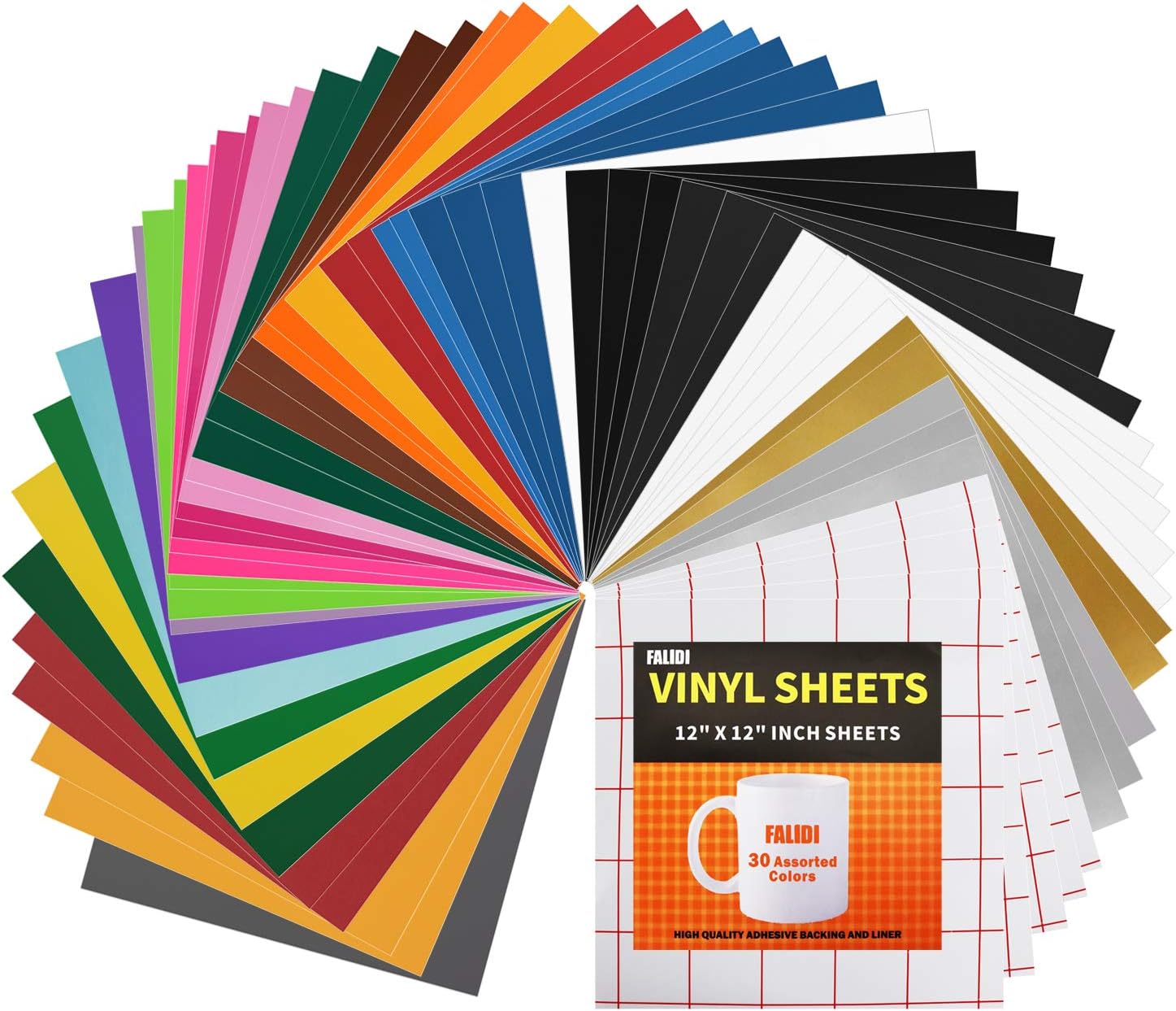 12”x12”Permanent Craft Adhesive Vinyl Sheets HTV, FALIDI