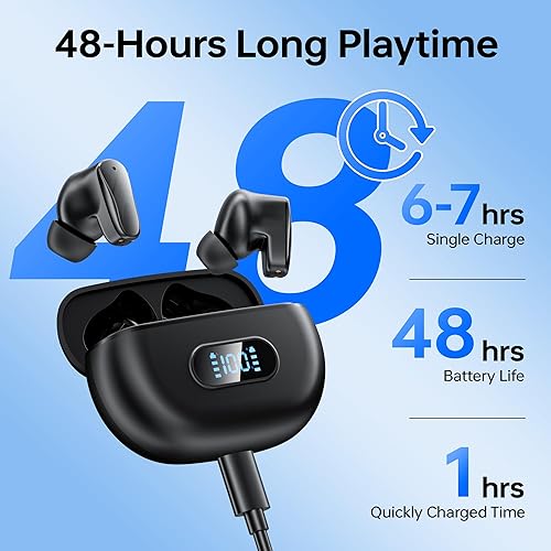 Miniatura 5 de Auriculares inalámbricos Bluetooth 5.3 con pantalla digital, estuche de carga, control táctil, auriculares intrauditivos con micrófono integrado