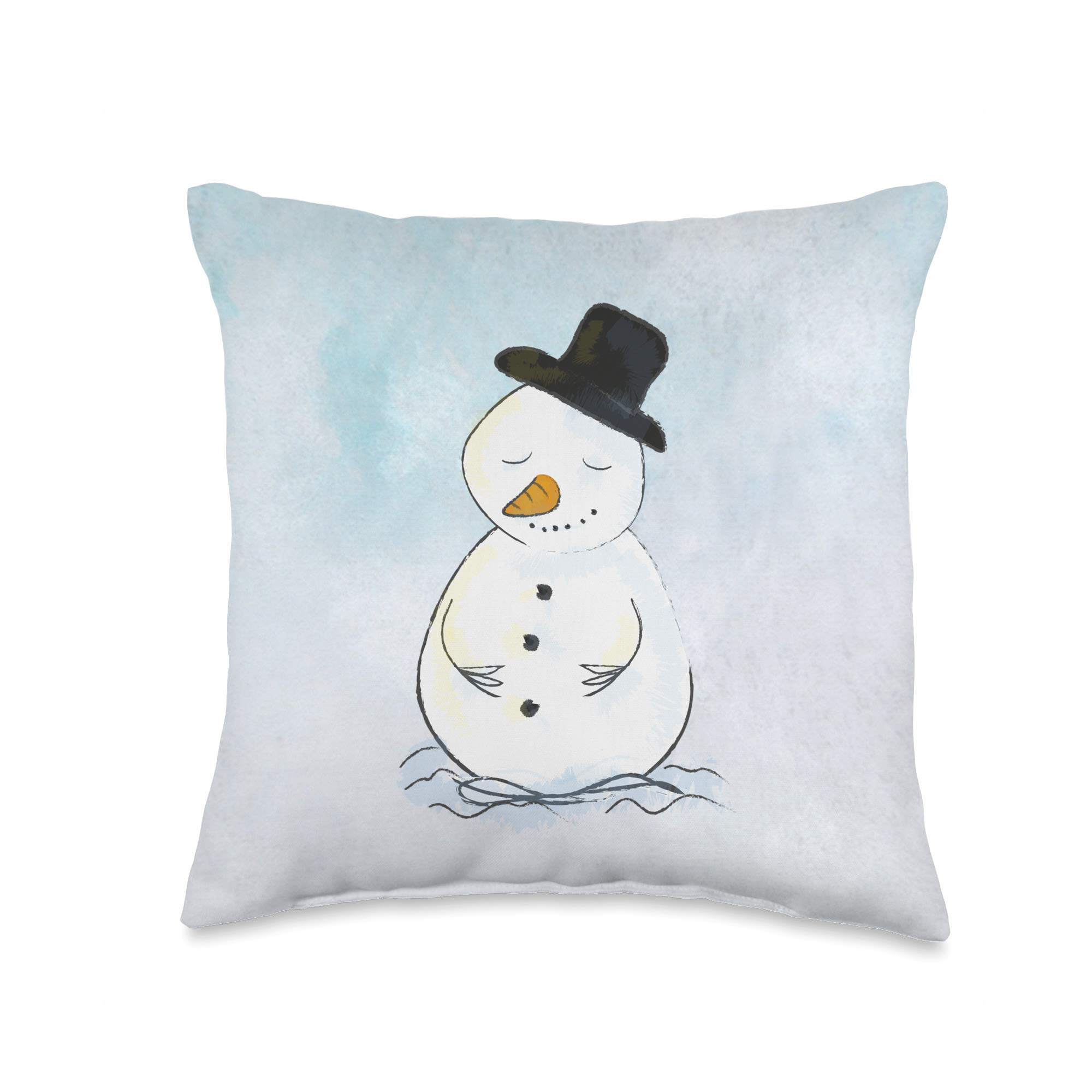 Cute Snowman Art Rustic Primitive Style Winter Snowy Holiday Throw Pillow, 16x16, Multicolor