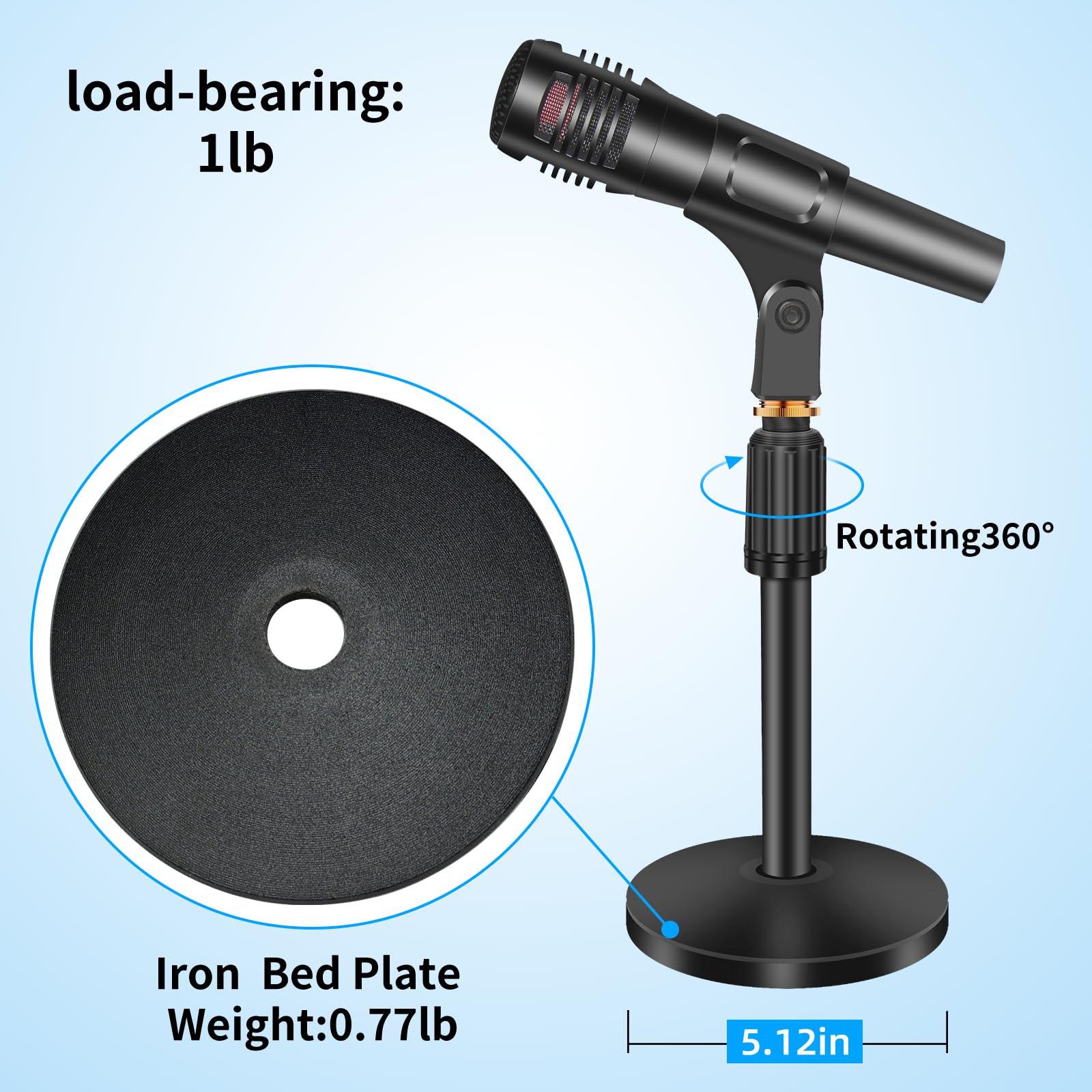 Desktop-Mikrofonständer aus Metall, verstellbare Halterung Tisch-Mikrofonständer mit Mikrofon für blauen Yeti Schneeball und andere Mikrofon-Clip (27,6 cm - 37,6 cm)