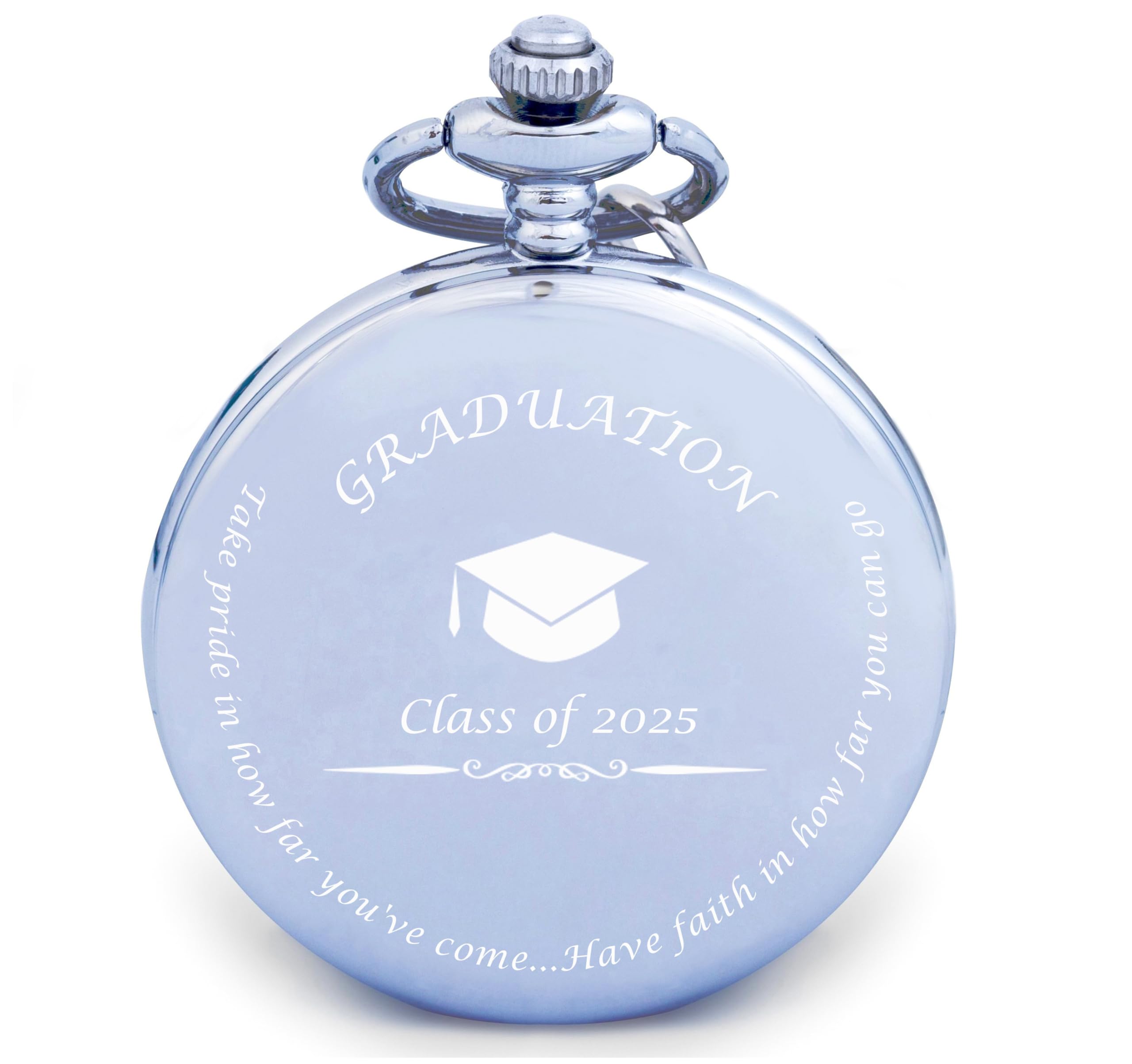 FJ FREDERICK JAMESCollege Graduation Gifts for Him 2025 - Silver Pocket Watch - Engraved ‘Class of 2025’ – Meaningful High School Grad Gifts for Boys/Son