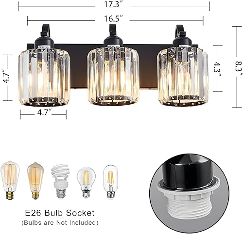 Miniatura 3 de Moderna luz negra de 3 luces para tocador de baño, luces de baño de cristal sobre el espejo, accesorios de iluminación de pared modernos con
