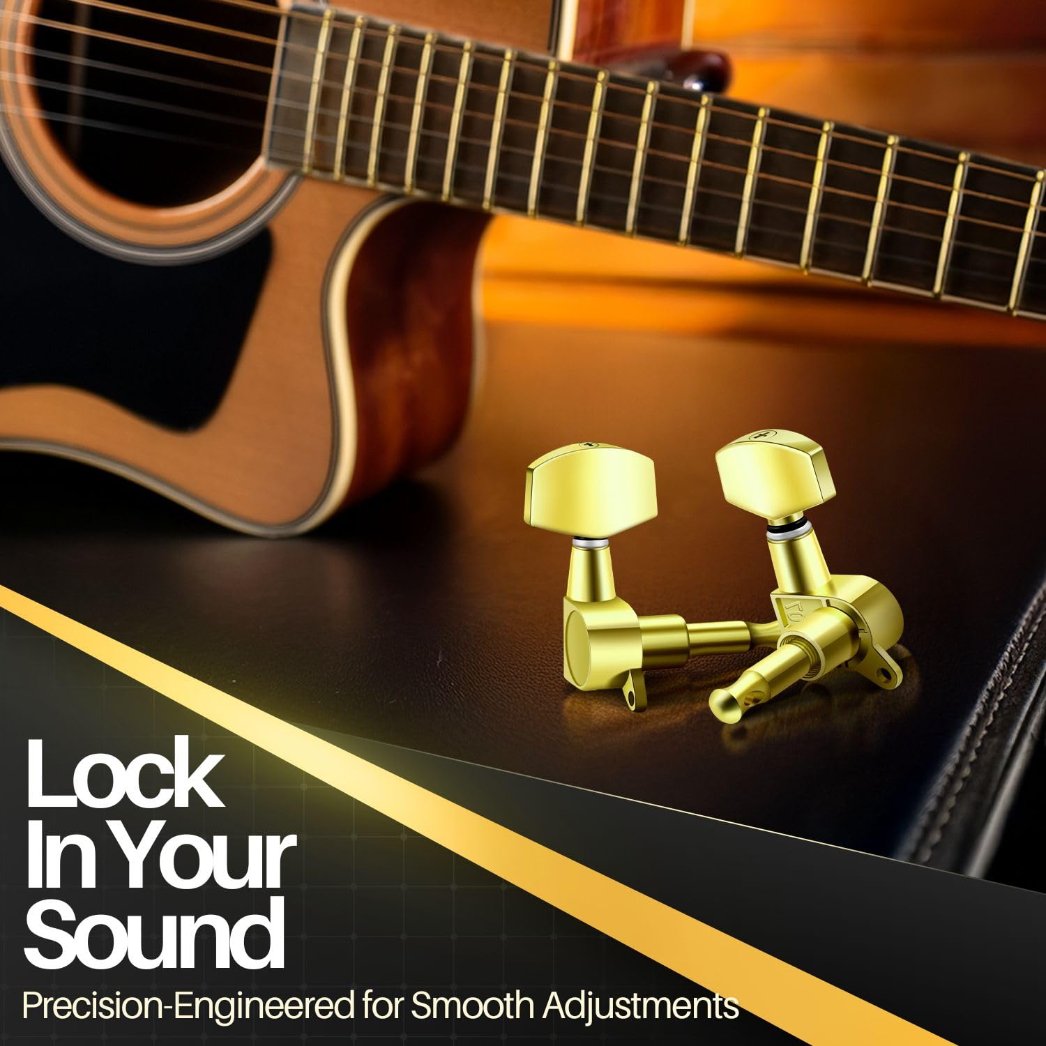 Flexzion Acoustic Guitar Tuning Pegs, 3x3 Chrome Finish Acoustic and Electric Guitar Tuner Pegs - Image 2