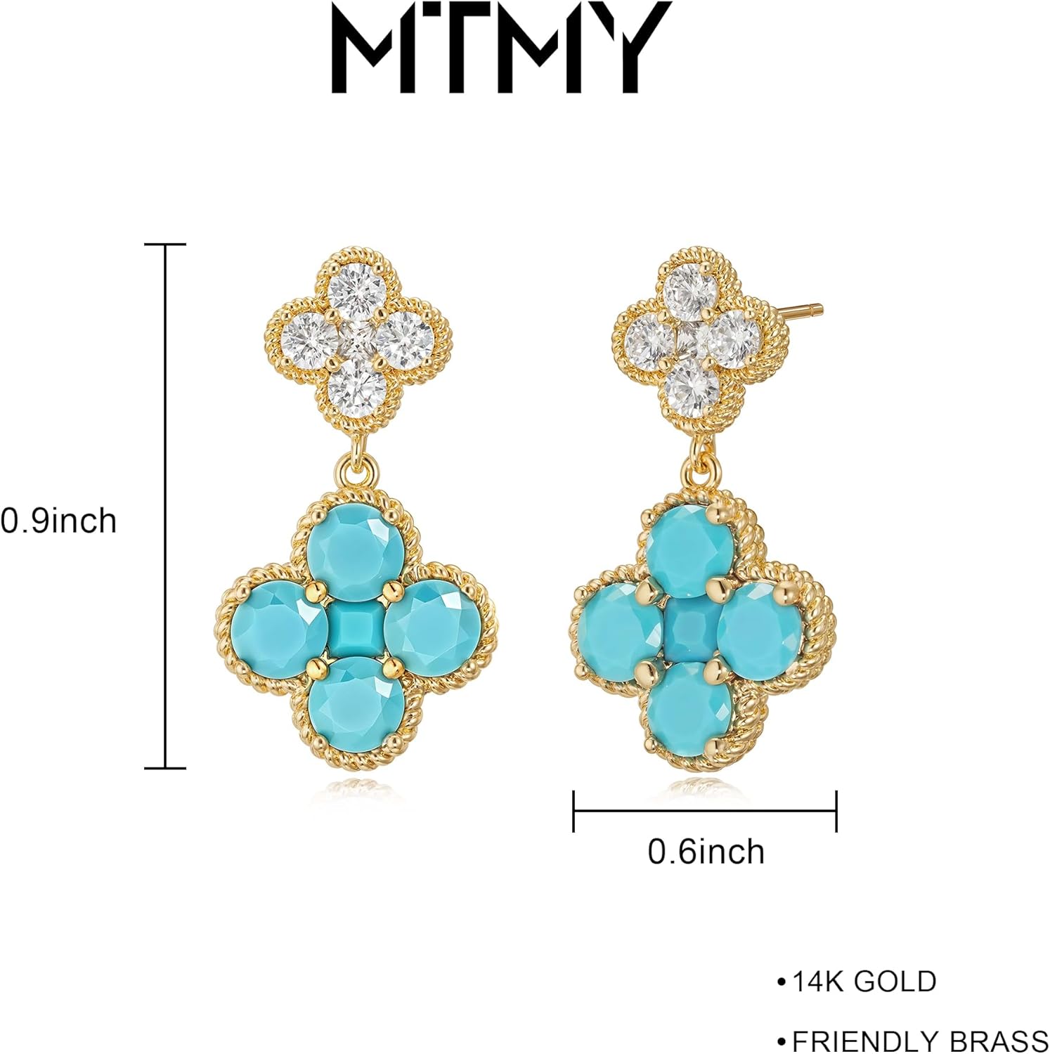MTMY Dangle Earrings for Women 14K Gold Plated Four Leaf Clover Dangling Drop Birthstone Stud Earrings Trendy Flower Birthstone Jewelry Birthday Gifts - Image 6