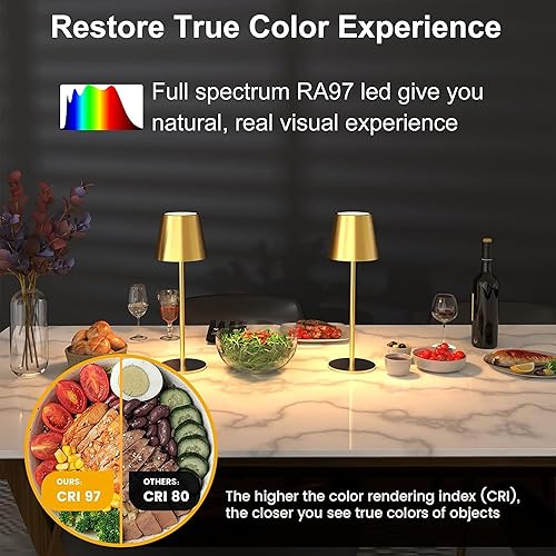 Miniatura 6 de Paquete de 2 lámparas de mesa inalámbricas doradas recargables, lámpara de mesita de noche pequeña de metal con 3 postes ajustables, lámpara táctil