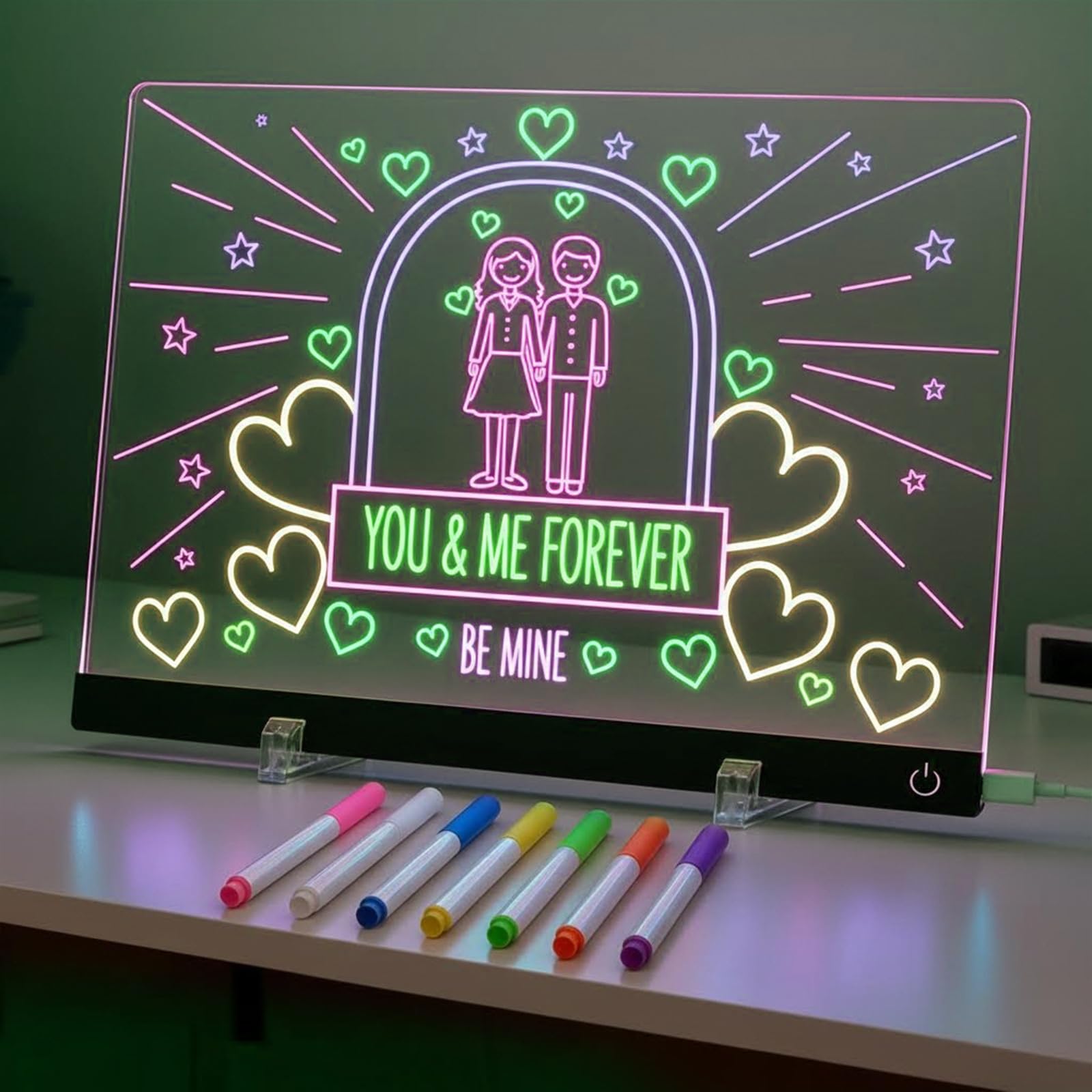 Led Light Drawing Board with 7 pcs Markers,Light Up Writing Board for Kids with 7 Colors, Wipeable Artboard for Painting, Message, Christmas Decoration