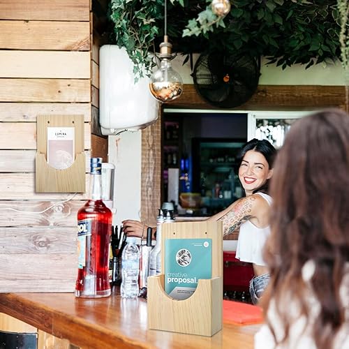 Miniatura 7 de Soporte de madera 2 en 1 para folletos, soporte de exhibición colgante para volantes de 4 x 6 y folletos triples, ideal para oficina