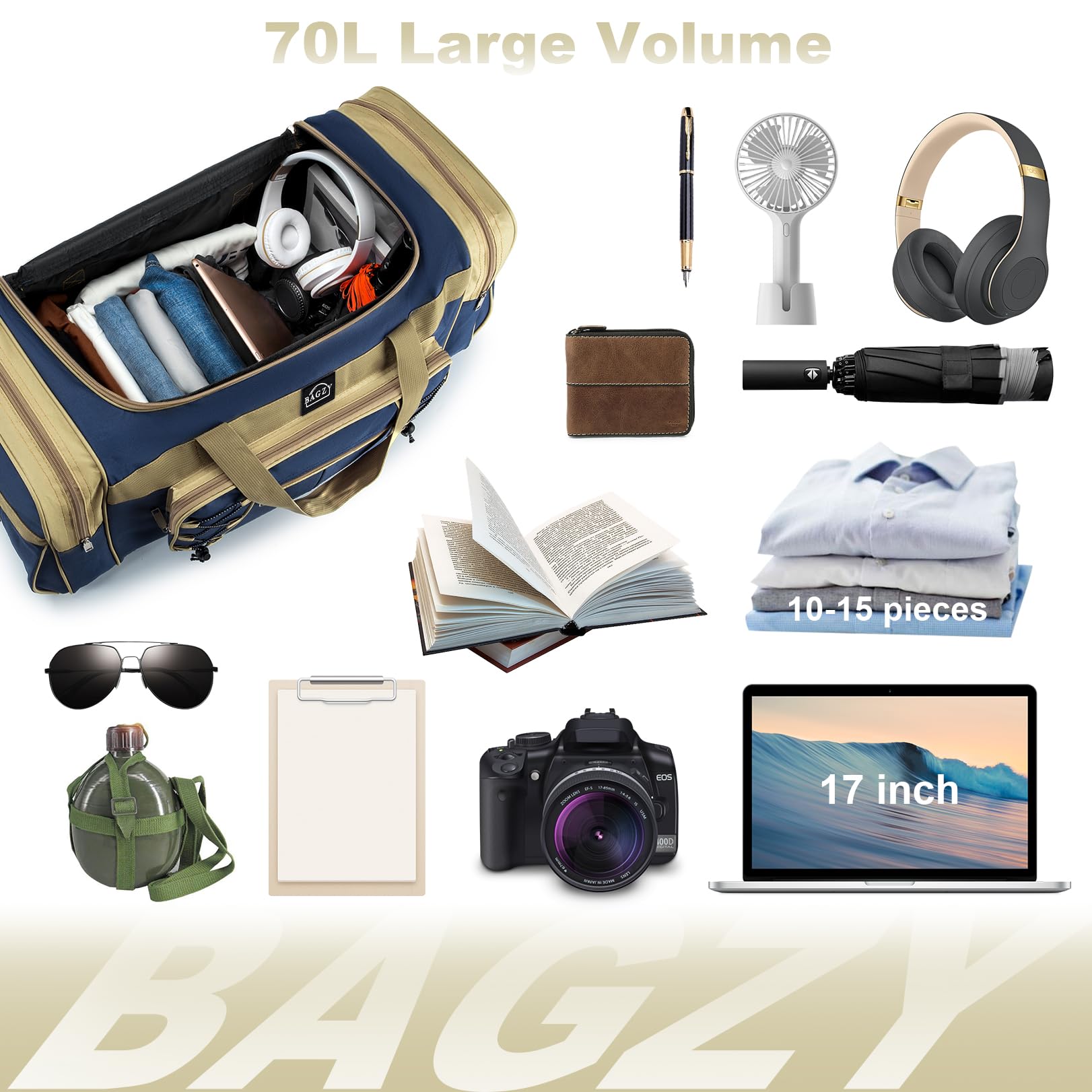 BAGZY 70L Borsone da Viaggio Grande Borsone Palestra Bagaglio a Mano 400D Oxford Impermeabile Valigia Pieghevole Borsone Weekend per All'aperto/Campeggio/Fitness/Trasloco (Giallo Blu)