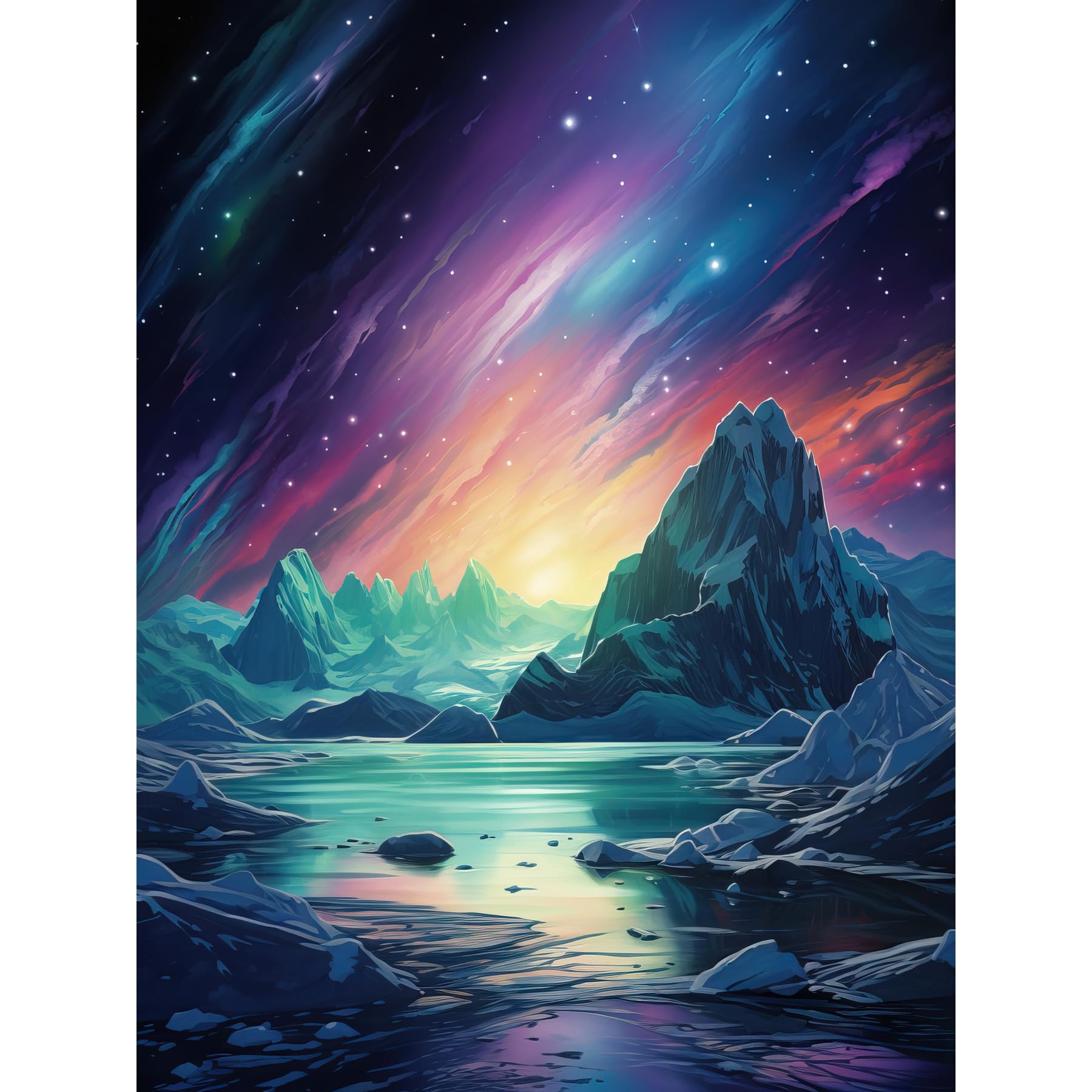 Artery8 Wall Art Print - Aurora Borealis - Fantasy Landscape - W18" x H24"