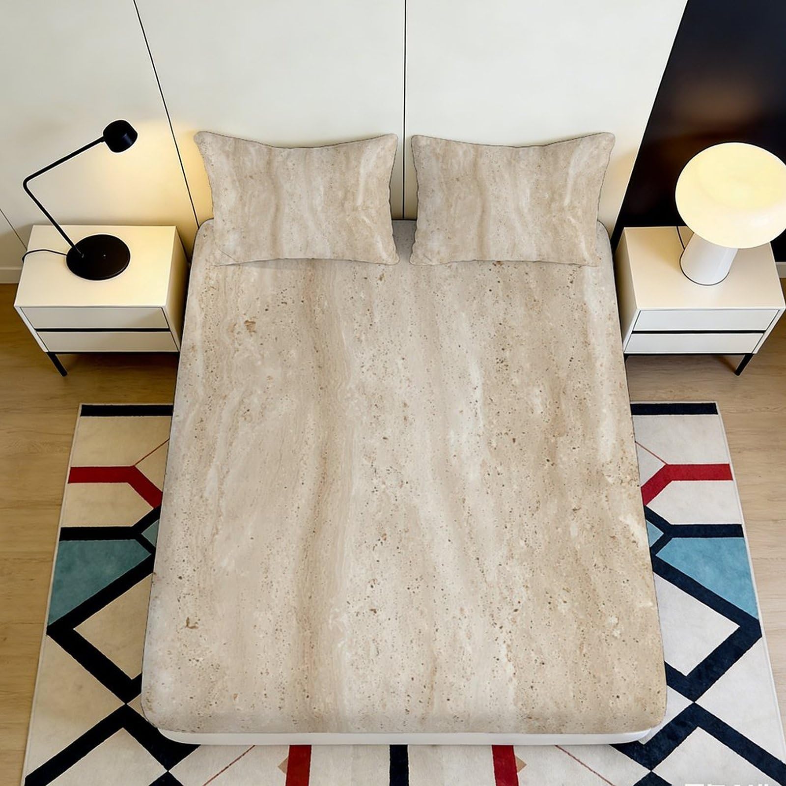 3D Printed Marble Texture Fitted Sheet Microfiber Soft Breathable Wood Grain Bed Cover for Bedroom Guest Room Decor 90x200x25cm