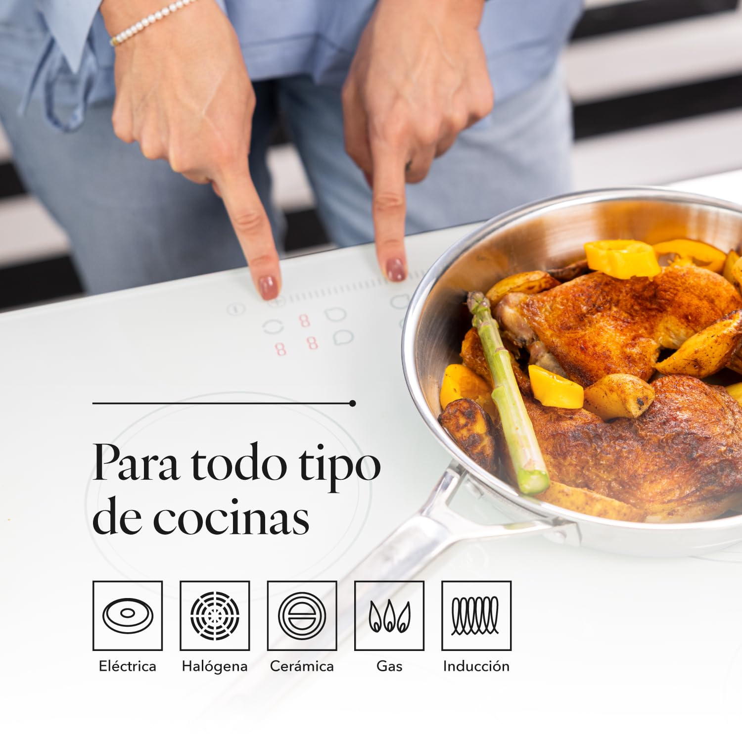 Florina Set Sartenes de acero inoxidable LUCIDA | 20 CM, 24 CM, 28 CM | 3 piezas | 3 capas | Núcleo de aluminio | Apto para horno | Mango ergonómico | Acabado espejo | Todas las cocinas