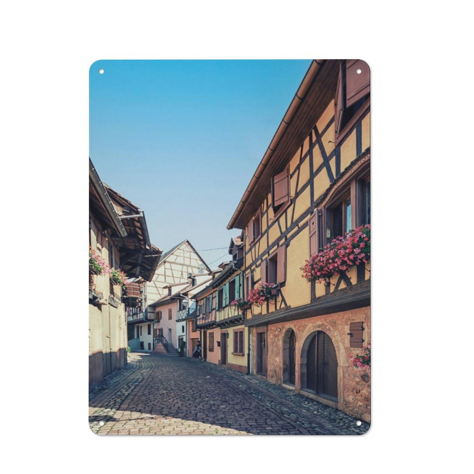 Junmoney Eguisheim Street Rustic Metal Sign 40X30cm, Barn Style Farmhouse Wall Decor For Kitchen, Cottage, Porch Or Garden Room