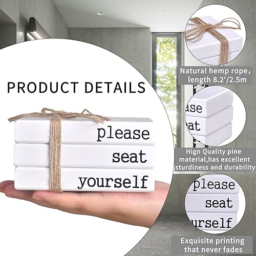 Vista 5 de Restroom Bathroom Decor for Shelves, Funny Wooden Farmhouse Mini Book Stack for Bathroom Toilet Shelf Sign Decor Two-Sided Tabletop Decorative Set