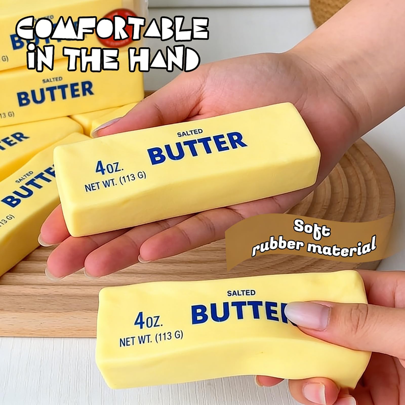 New Squeeze Ball Realistic Butter Stick Soft Squeeze Toys, Upgrade Stress Relief Fidget Toys Wet Slow Rebound Stress Relief Toy，Slow Rebound Cute Butter Squeeze Stress Balls (Beige) — view 3