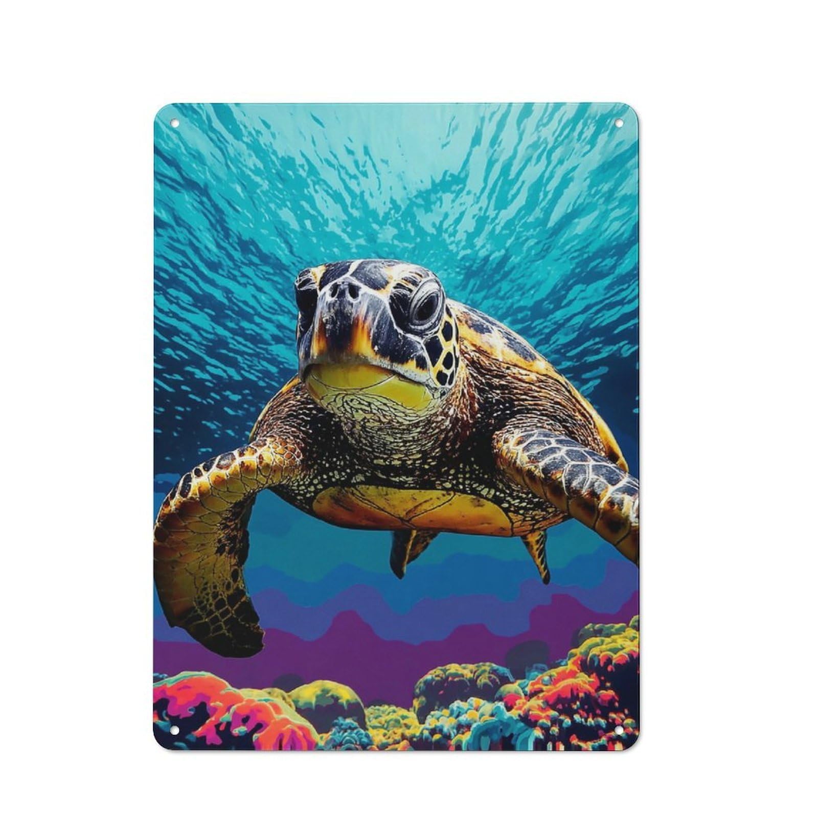 Retro Metal Sign 40x30cm Featuring Underwater Serenity Sea Turtle in Coral Paradise, Home Bar Decor for Pub, Home Bar, Shed Or Man Cave