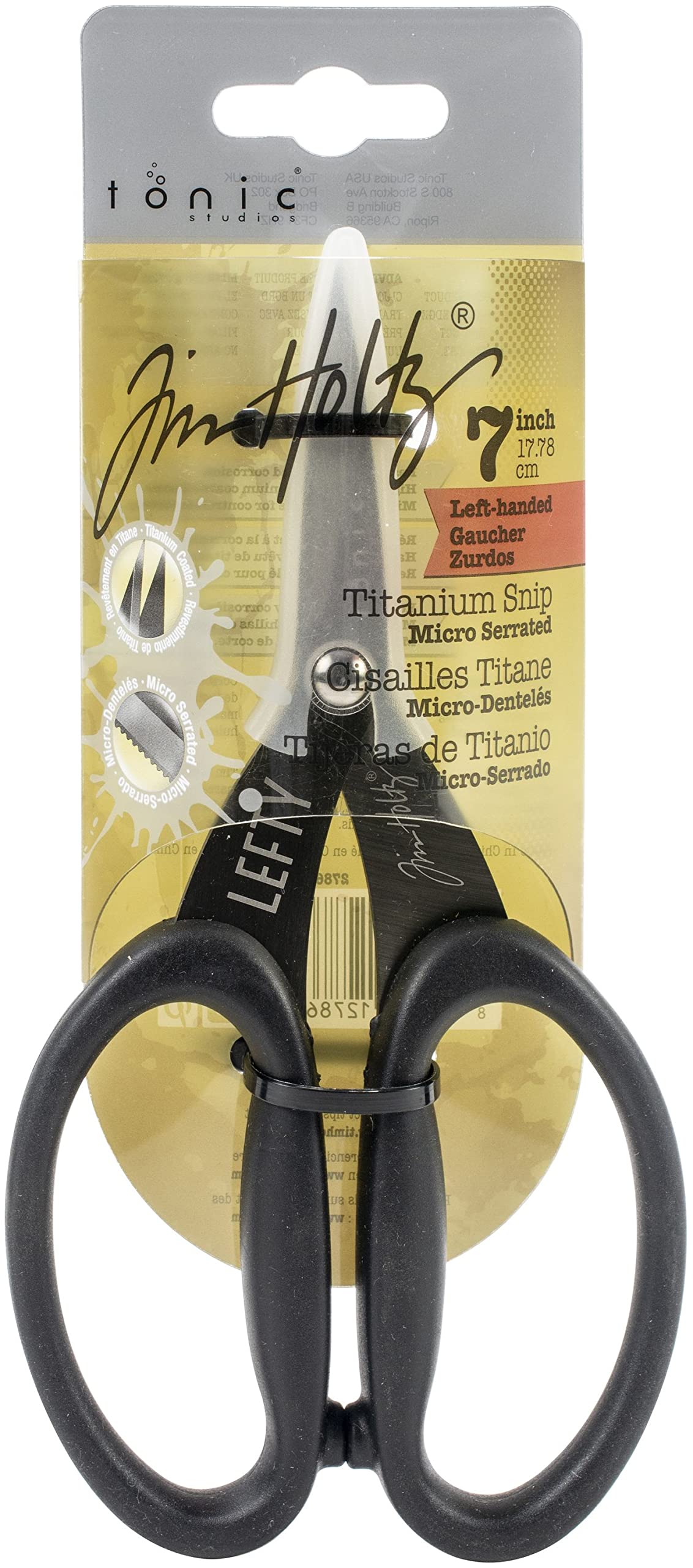 Tonic Studios Tim Holtz Left-Handed Scissors - 7" (17.78 cm) - All Purpose Titanium Snips - for Paper, Fabric & More - Incl. Blade Protection - Non-Stick