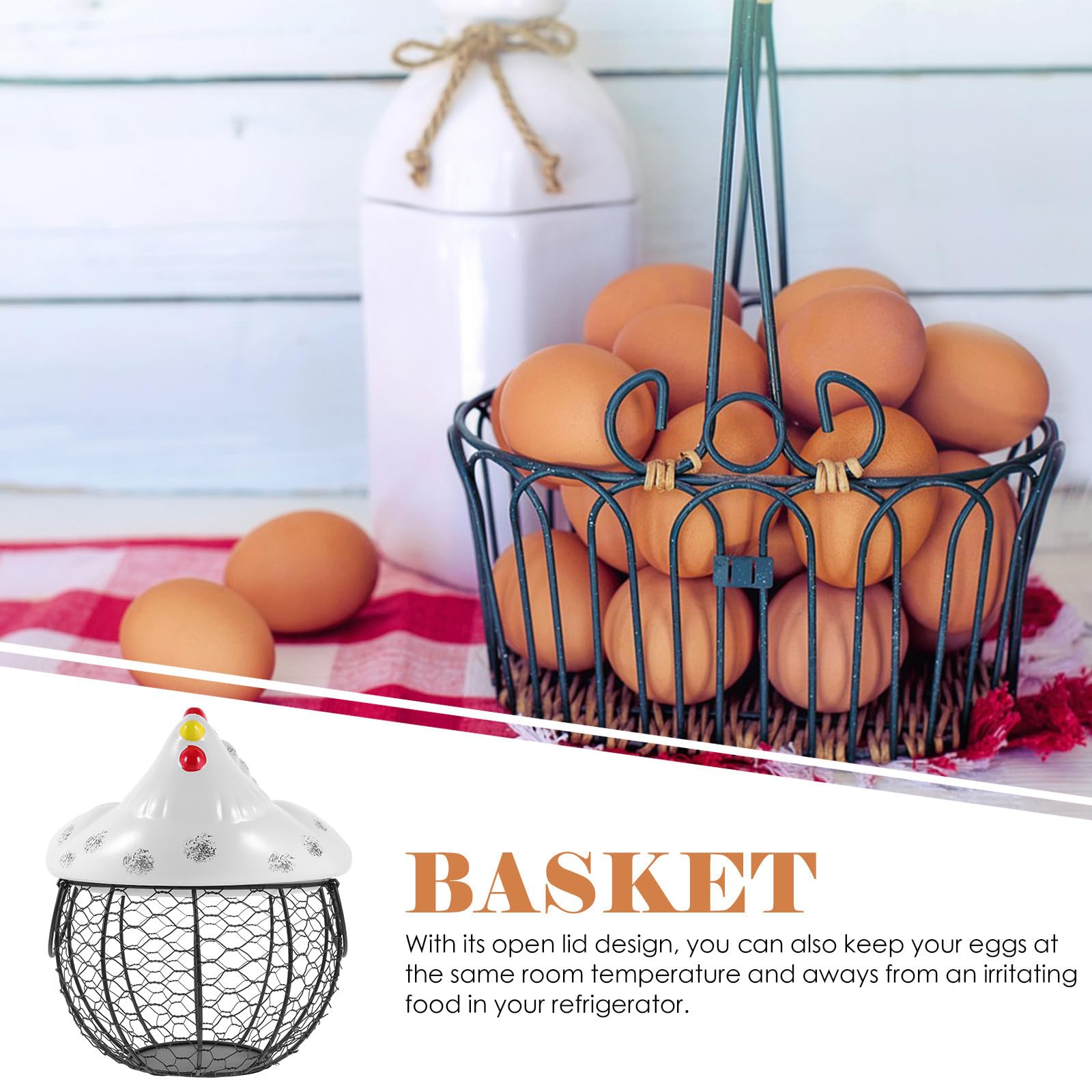 Cesta de Almacenamiento para Huevos con Diseño de Gallina de Hierro Artístico Organizador Multifunción para Frutas y Cocina Contenedor Decorativo Blanco para Hogar