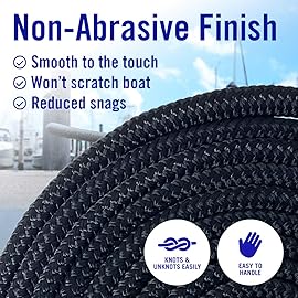 Dock Lines Boat Ropes for Docking, 3/8 Double Braided Mooring Marine Rope, 15ft Nylon Rope with Loop, Black, 4 Pack