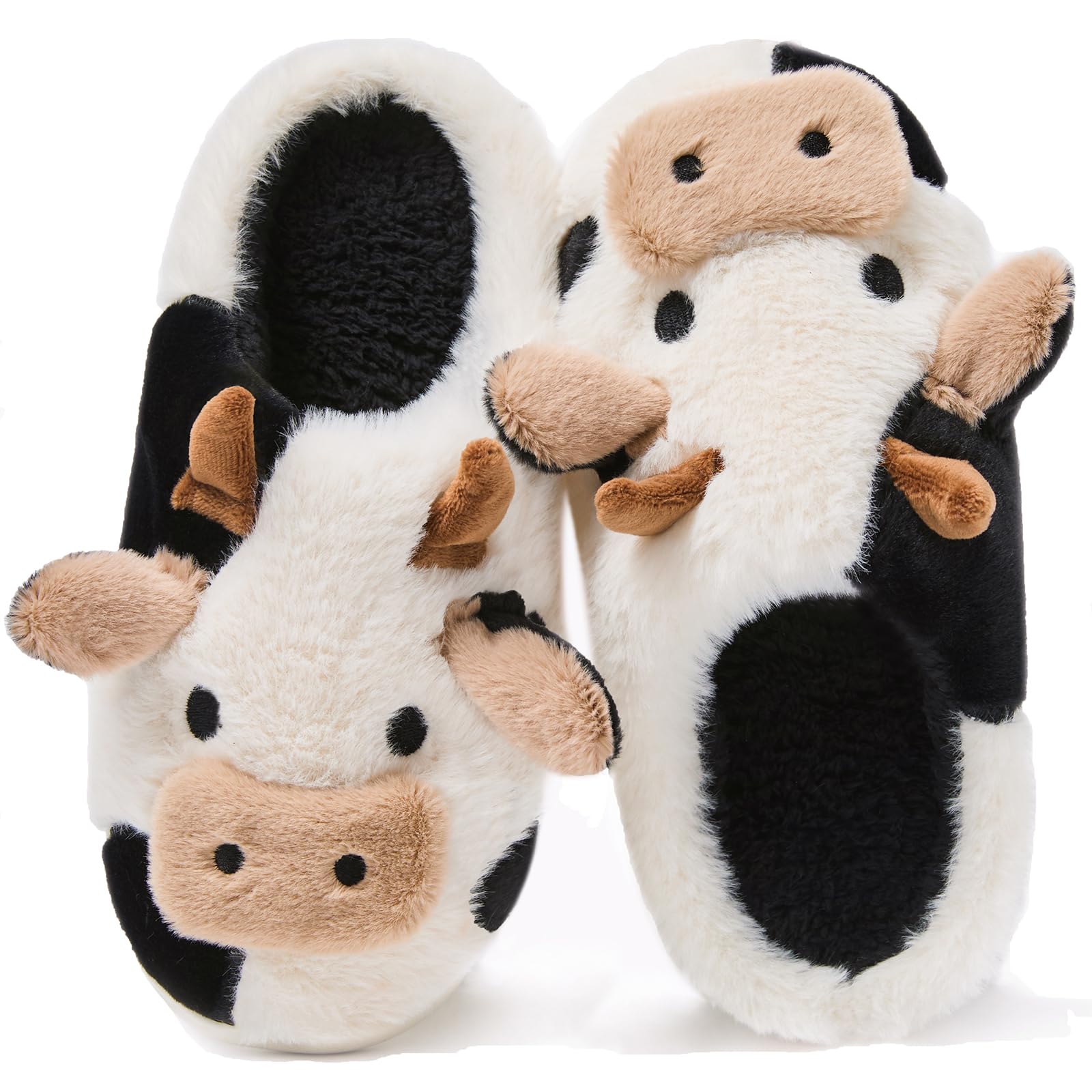 Coswind Kuh Hausschuhe Damen Herren Plüsch Pantoletten Winter Weiche Warme Bequeme Flauschige Tiere Leichte Kuschel Rutschfeste Cozy Geschlossen Lustige Schuhe
