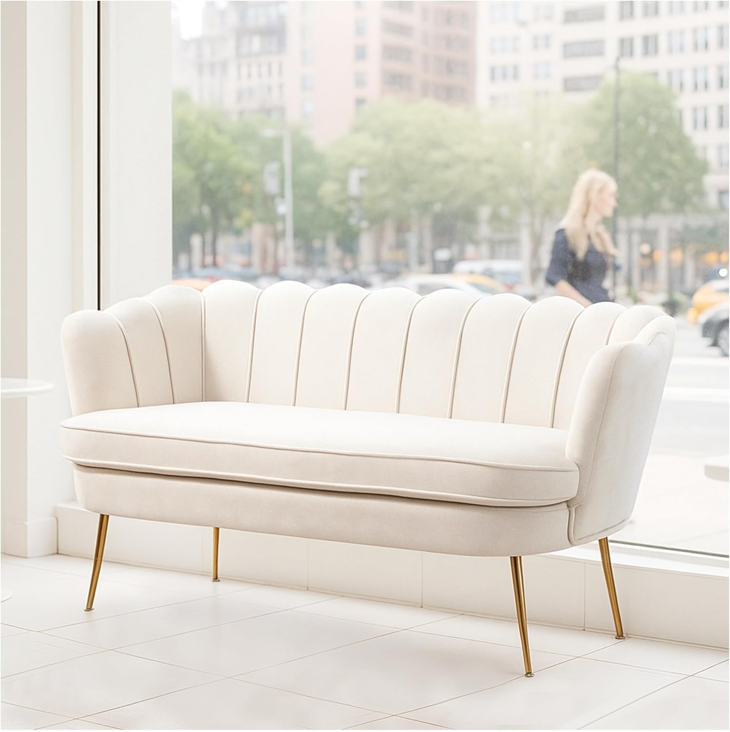 59'' Loveseat Sofa, Modern Sofa with Golden Legs, Comfy Upholstered Couch for Studio (Beige).