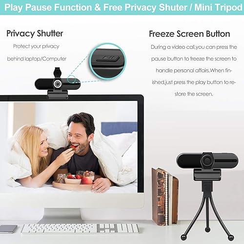 Miniatura 5 de UHD 4K Webcam with Microphone: 8MP USB Computer Web Camera with Privacy Shutter and Tripod, External Webcam Pro Streaming Webcams PC Cam w/Mic Noise