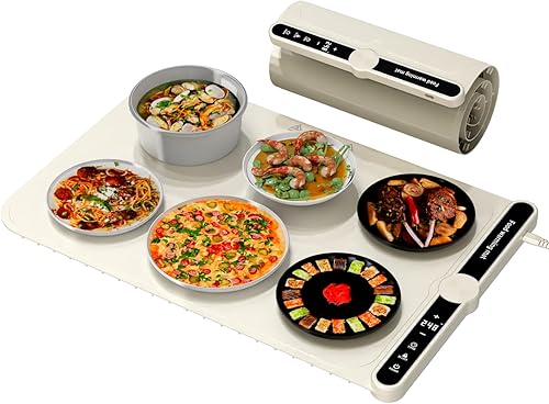 Tapete de calentamiento inteligente para alimentos, tapete térmico plegable impermeable mejorado, tapete de calentamiento de alimentos con 9 niveles