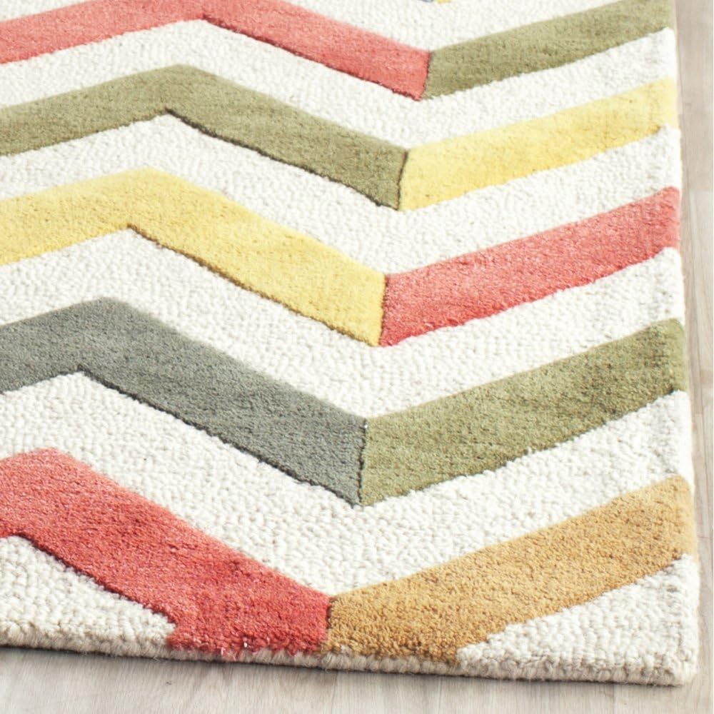 SAFAVIEH Cambridge Collection 5' x 8' Ivory/Multi CAM580D Handmade Chevron Premium Wool Area Rug