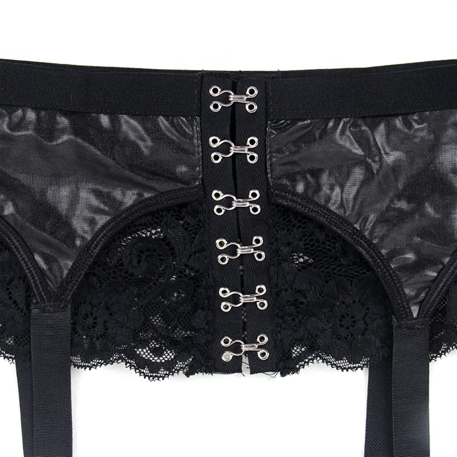 Podwiązki Sexi damskie Faux Leather wysokiej talii ślubne podwiązki pasy bielizna koronkowa Plus rozmiar pas do pończoch (kolor: czarna podwiązka, rozmiar: XXXL (INT.XL-2XL)) (czarna podwiązka XXL