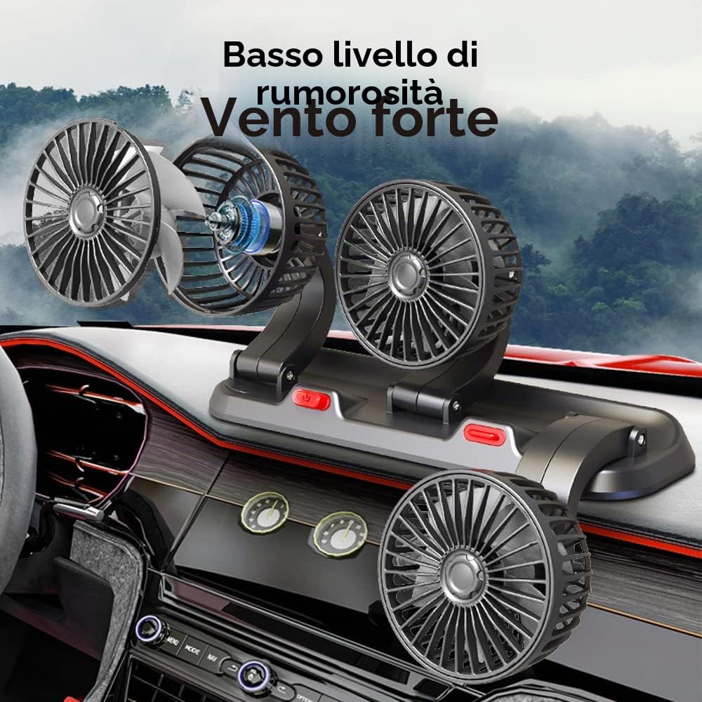 Circolatore d'aria di raffreddamento elettrico a tre teste Ventilatore automatico rotante ventilatore macchina a 360° Ventola di raffreddamento per auto portatile per berlina/SUV/RV/Camion